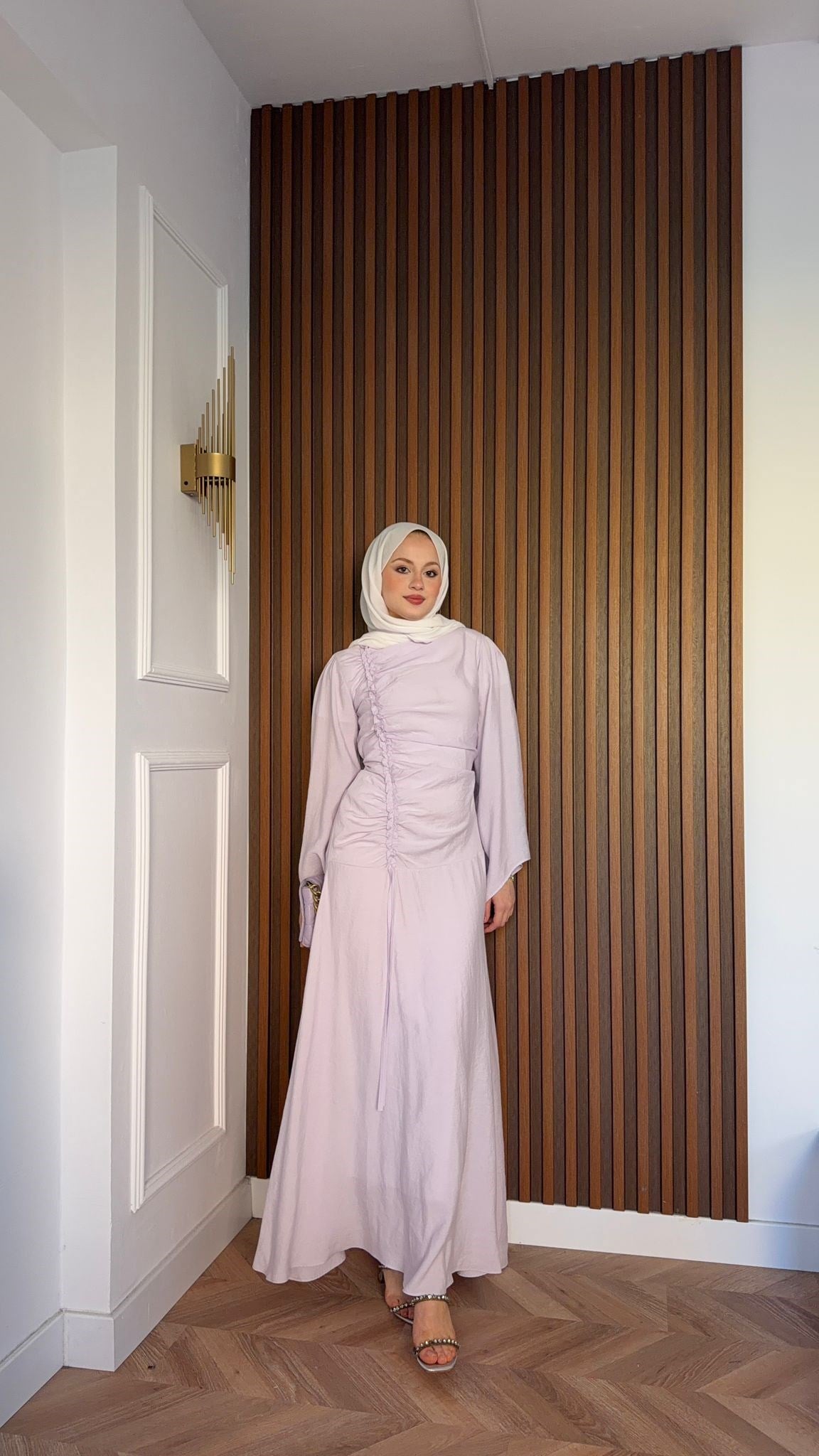 MEYSADESIGN ELBİSELER Selvi Büzgülü Tensel Elbise Lila