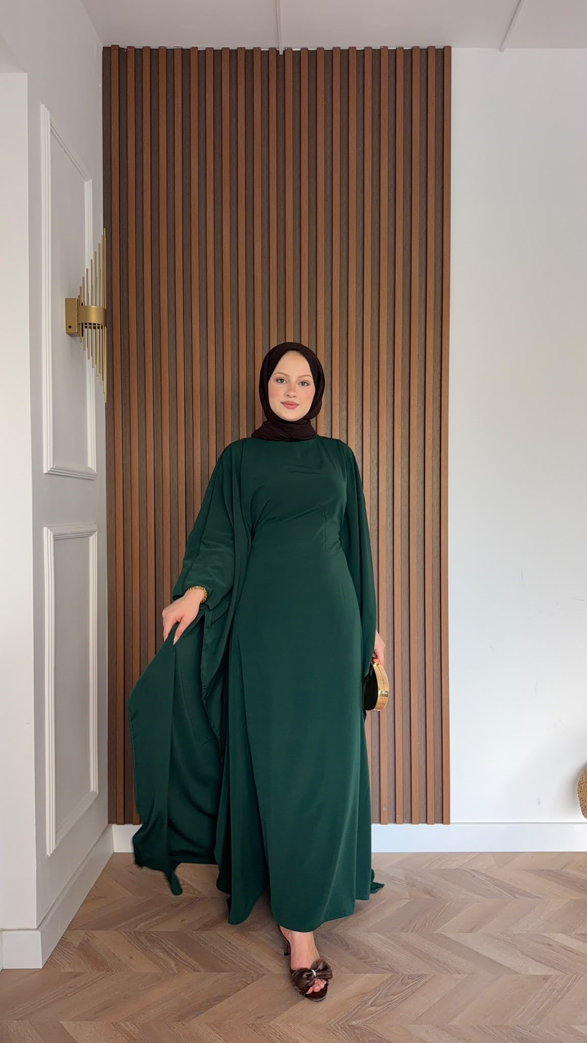 MEYSADESIGN ELBİSELER Sisi Yarasa Kol Elbise Zümrüt Yeşili
