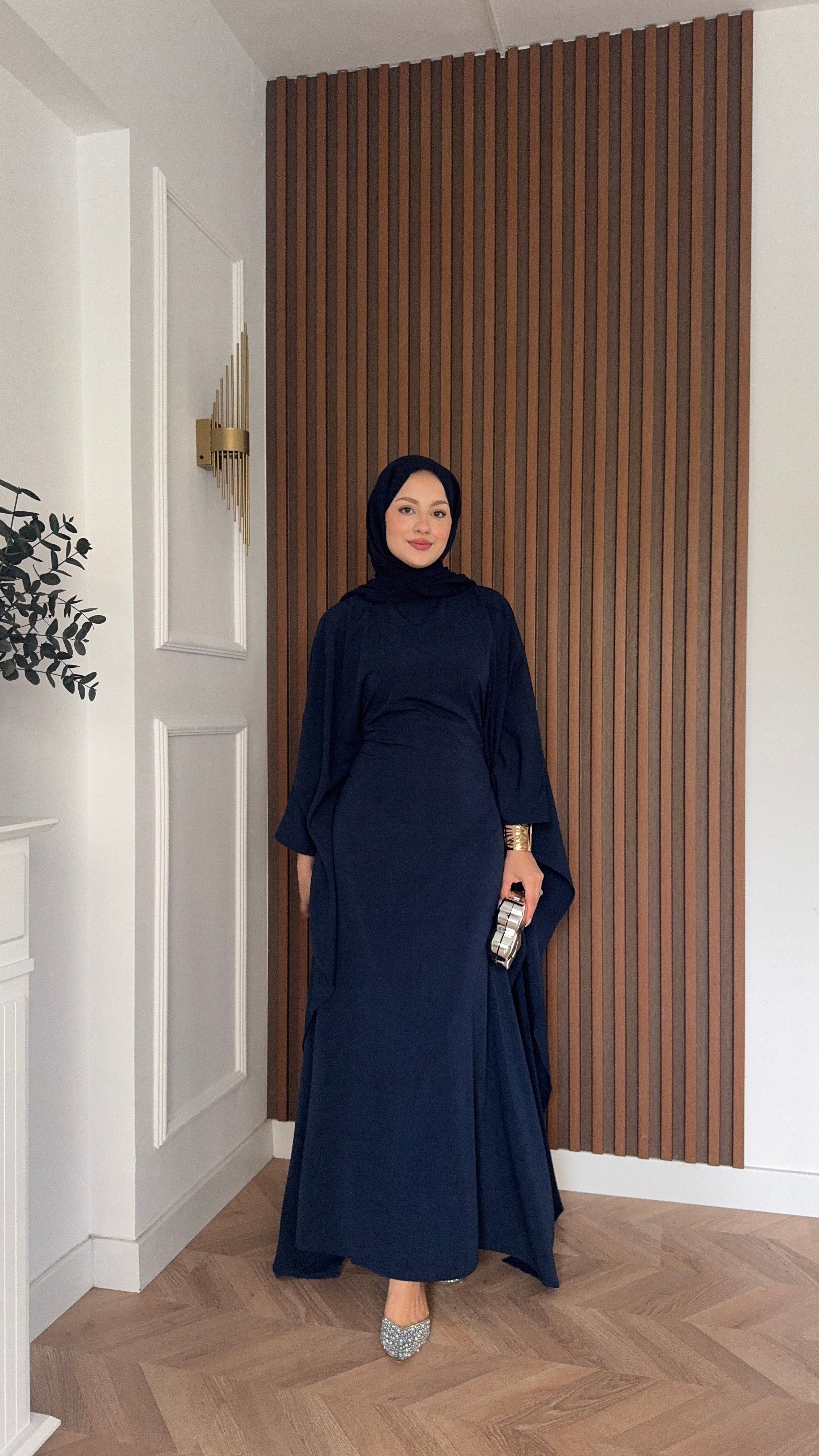 MEYSADESIGN ELBİSELER Sisi Yarasa Kol Abaya Lacivert