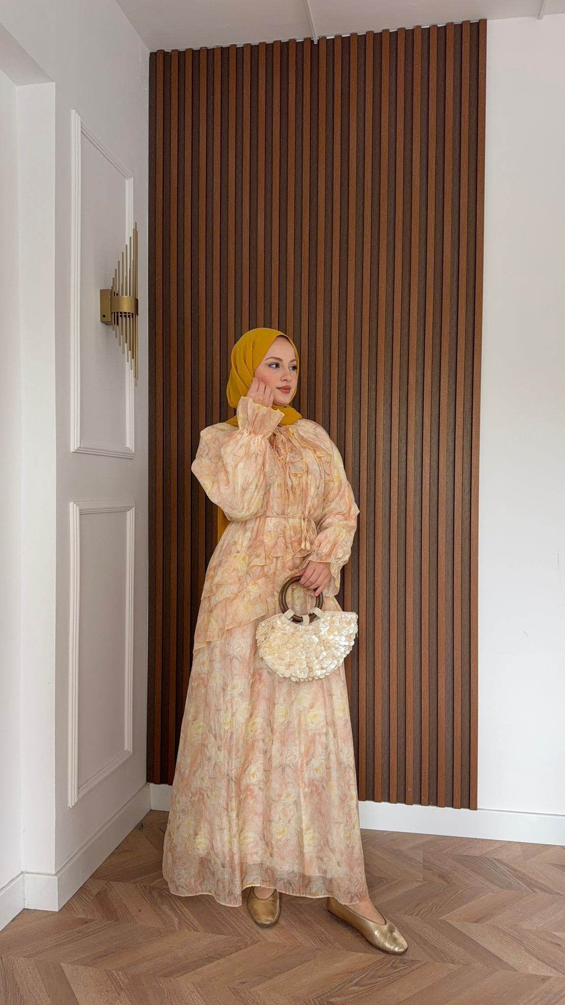 MEYSADESIGN DRESSES Sui Çiçek Desenli Elbise Sarı