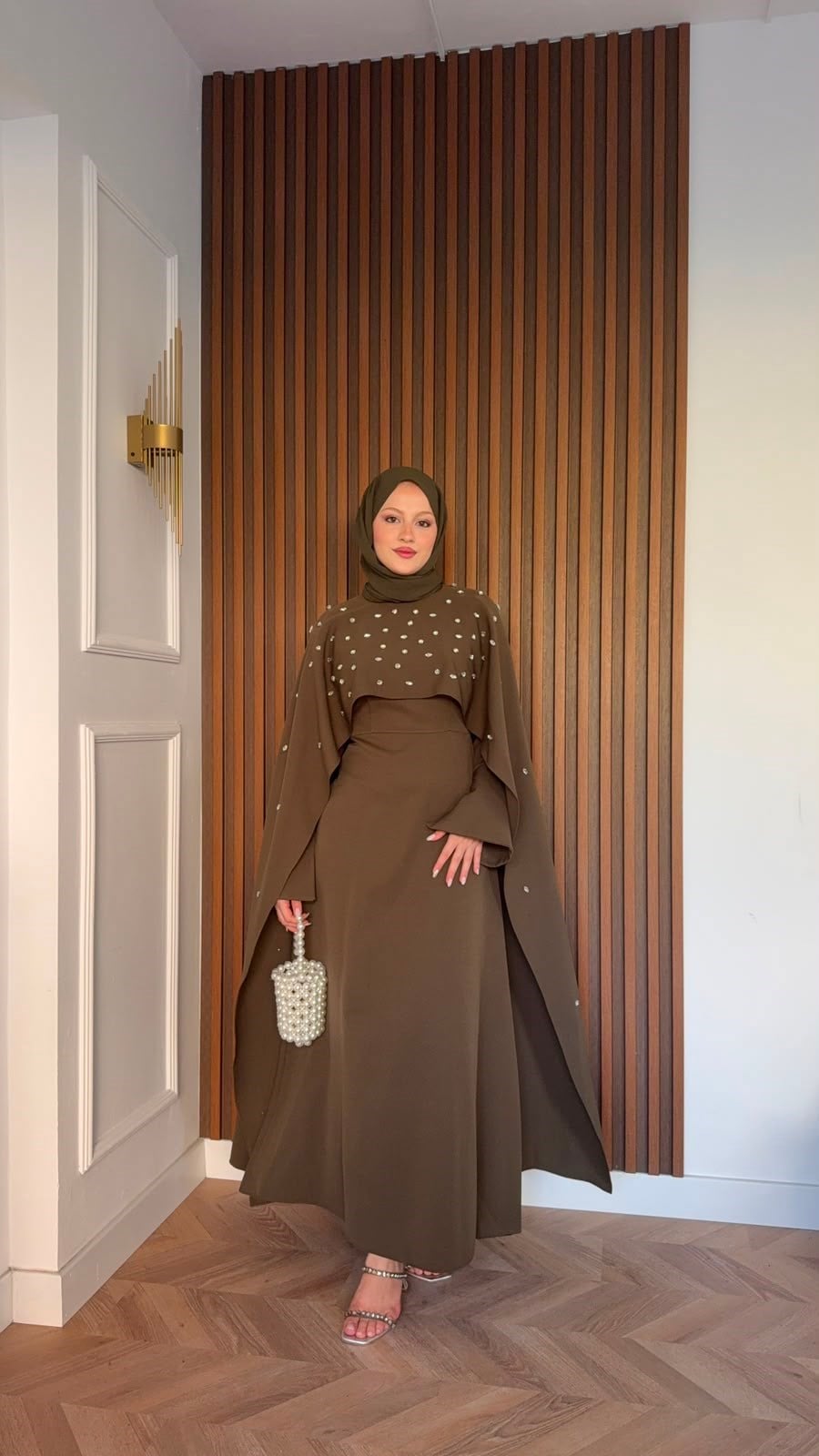 MEYSADESIGN ELBİSELER Yandan Önden Taşlı Abiye Haki