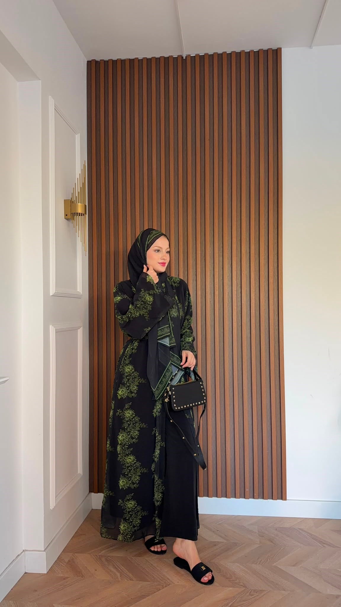 MEYSADESIGN ELBİSELER Yeşil Çiçekli Şallı Abaya Takımı