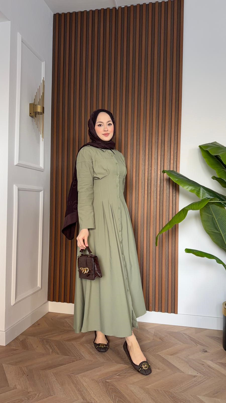 ZR-Inspired Darted Dress – Olive Green