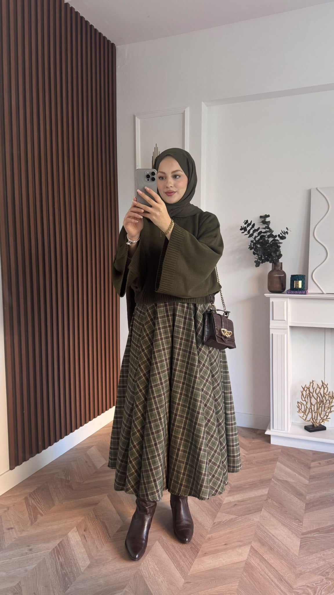 MEYSADESIGN ETEK Ekose Etek Haki Desenli