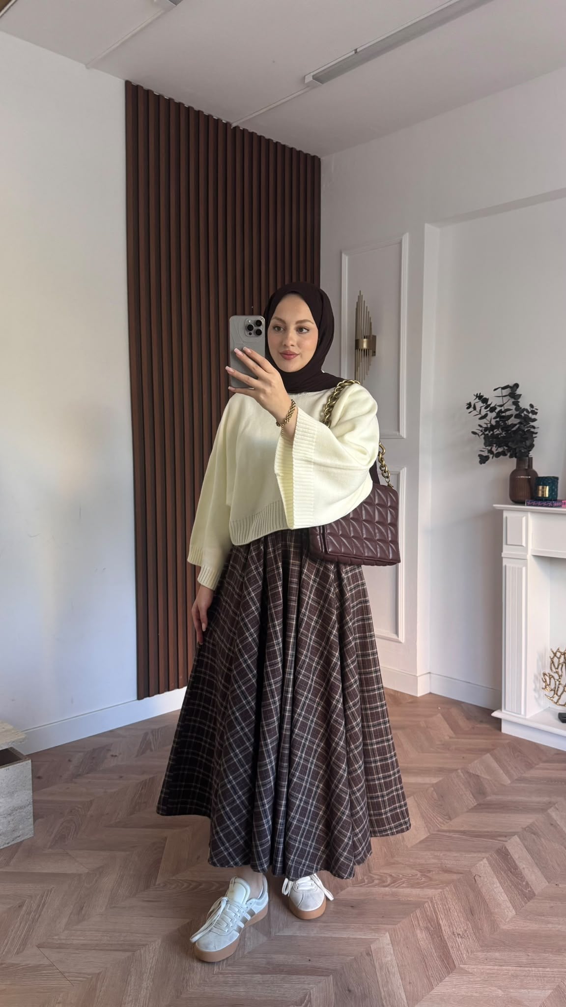 MEYSADESIGN ETEK Ekose Etek Kahve Siyah Desenli
