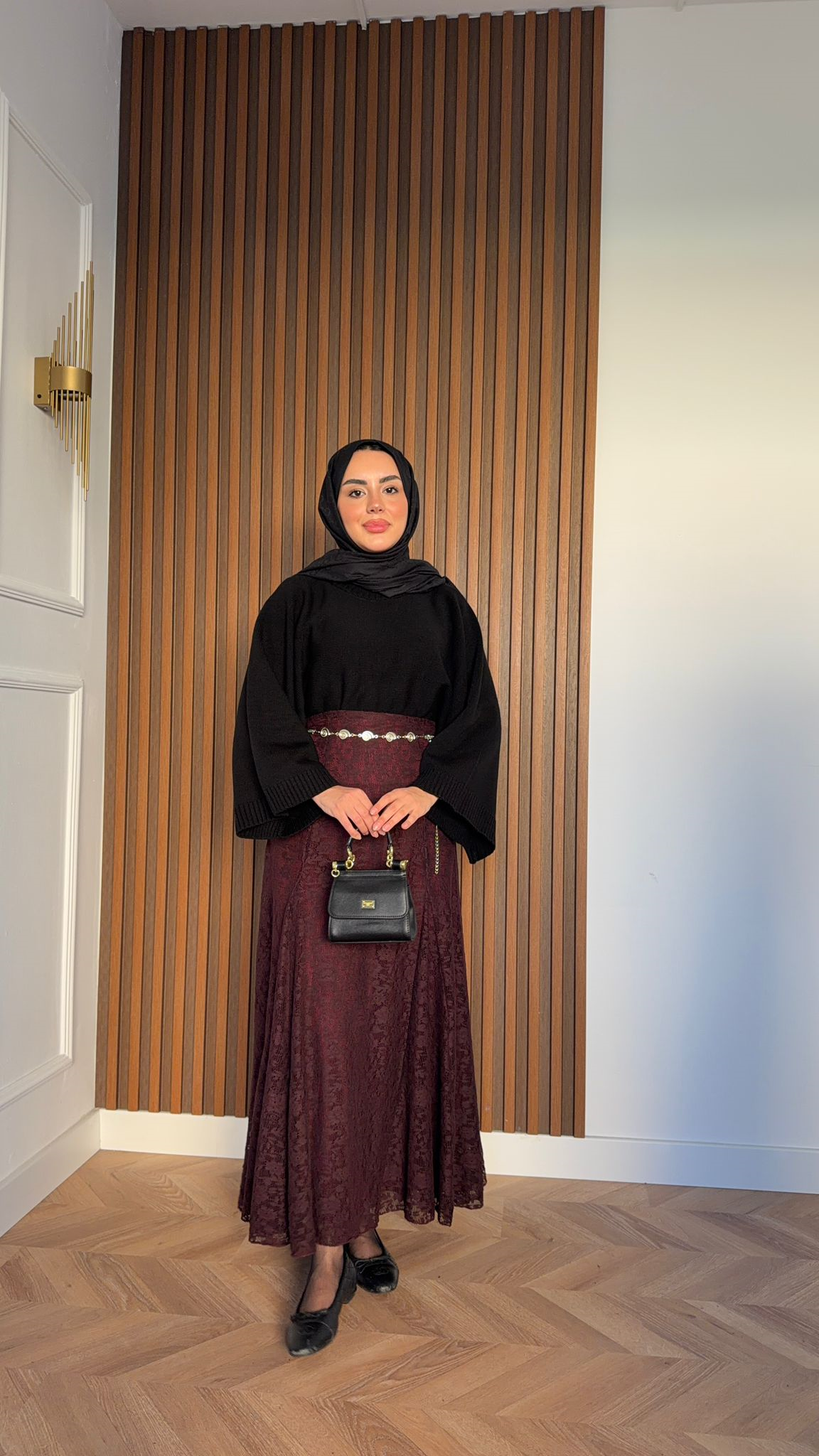 MEYSADESIGN SKIRTS Kemerli Güpürlü Dantel Etek Bordo