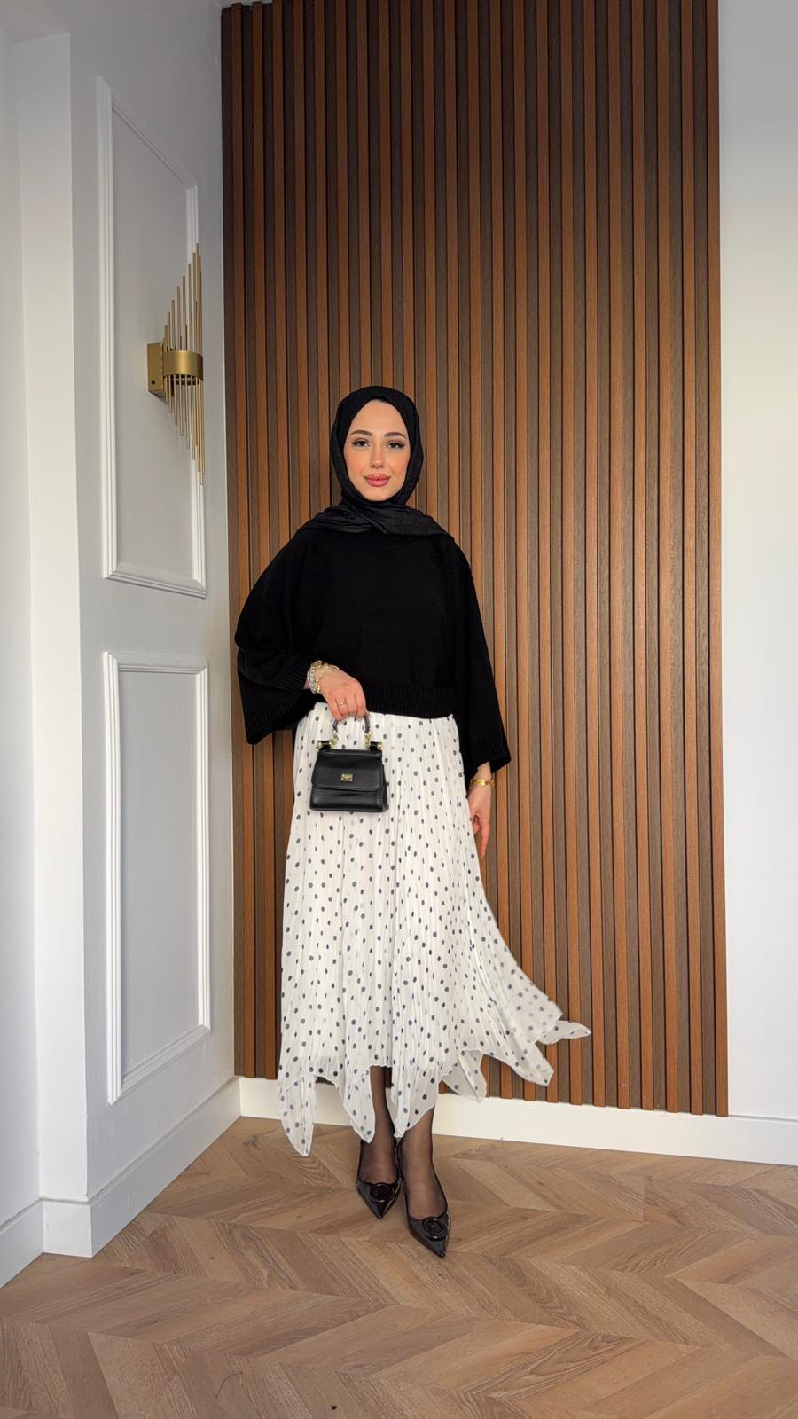 MEYSADESIGN SKIRTS Puantiyeli Asimetrik Şifon Etek Beyaz