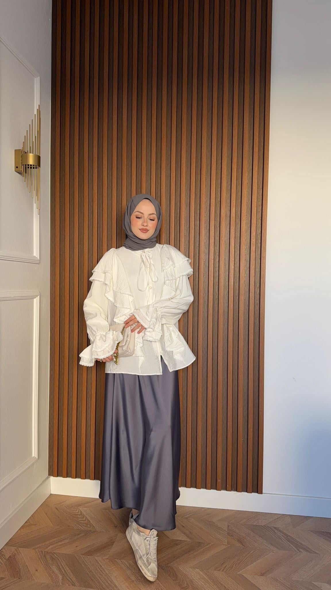 MEYSADESIGN SKIRTS Rami Saten Kalem Etek Gri