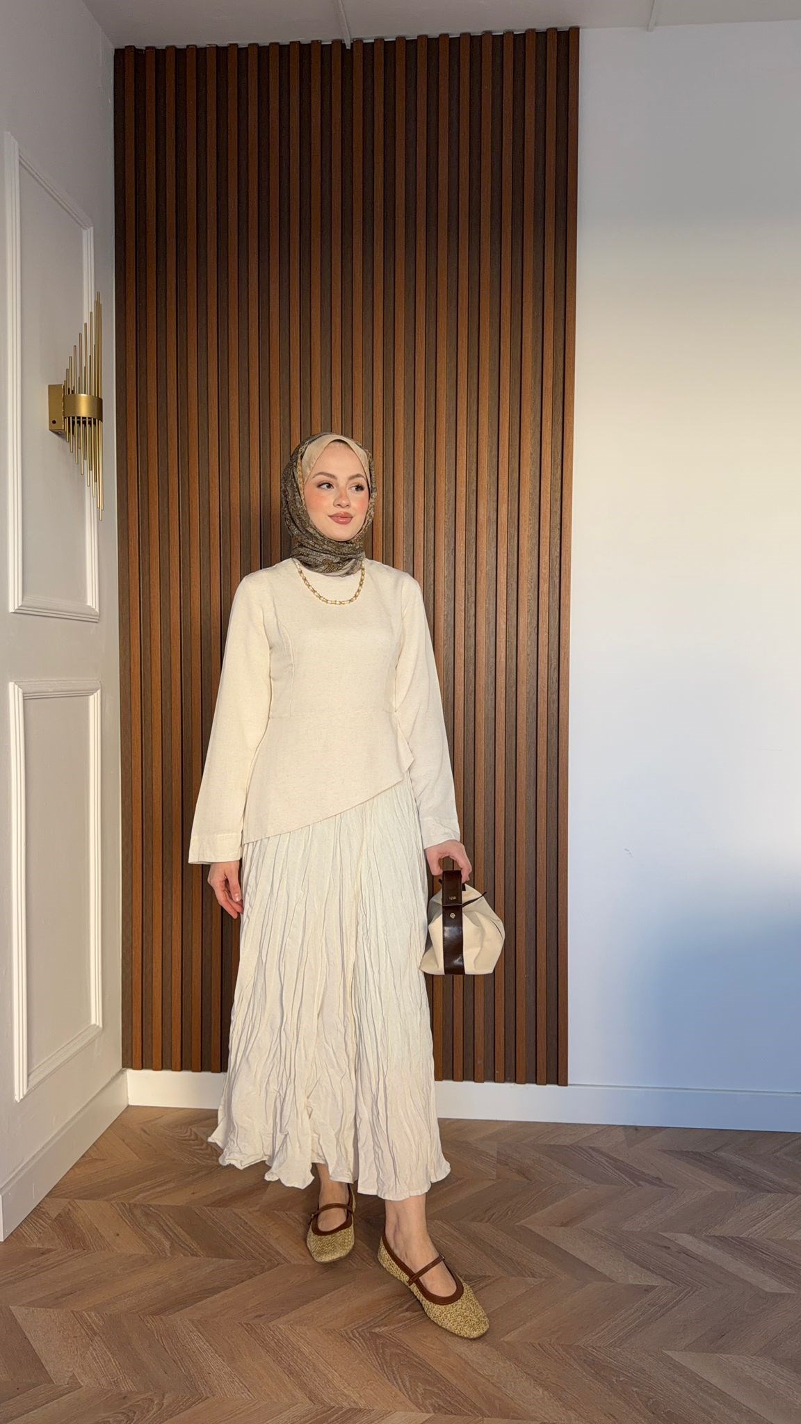 MEYSADESIGN SKIRT SETS Asimetrik Keten Etekli Takım Bej