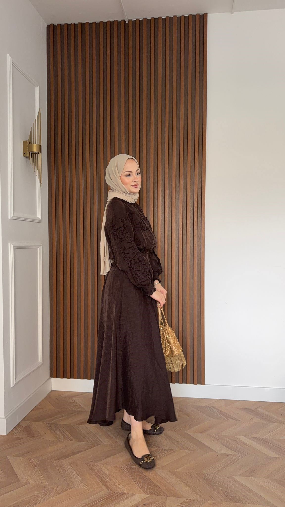 MEYSADESIGN SKIRT SETS Beli Büzgülü Tensel Etekli Takım Acı Kahve