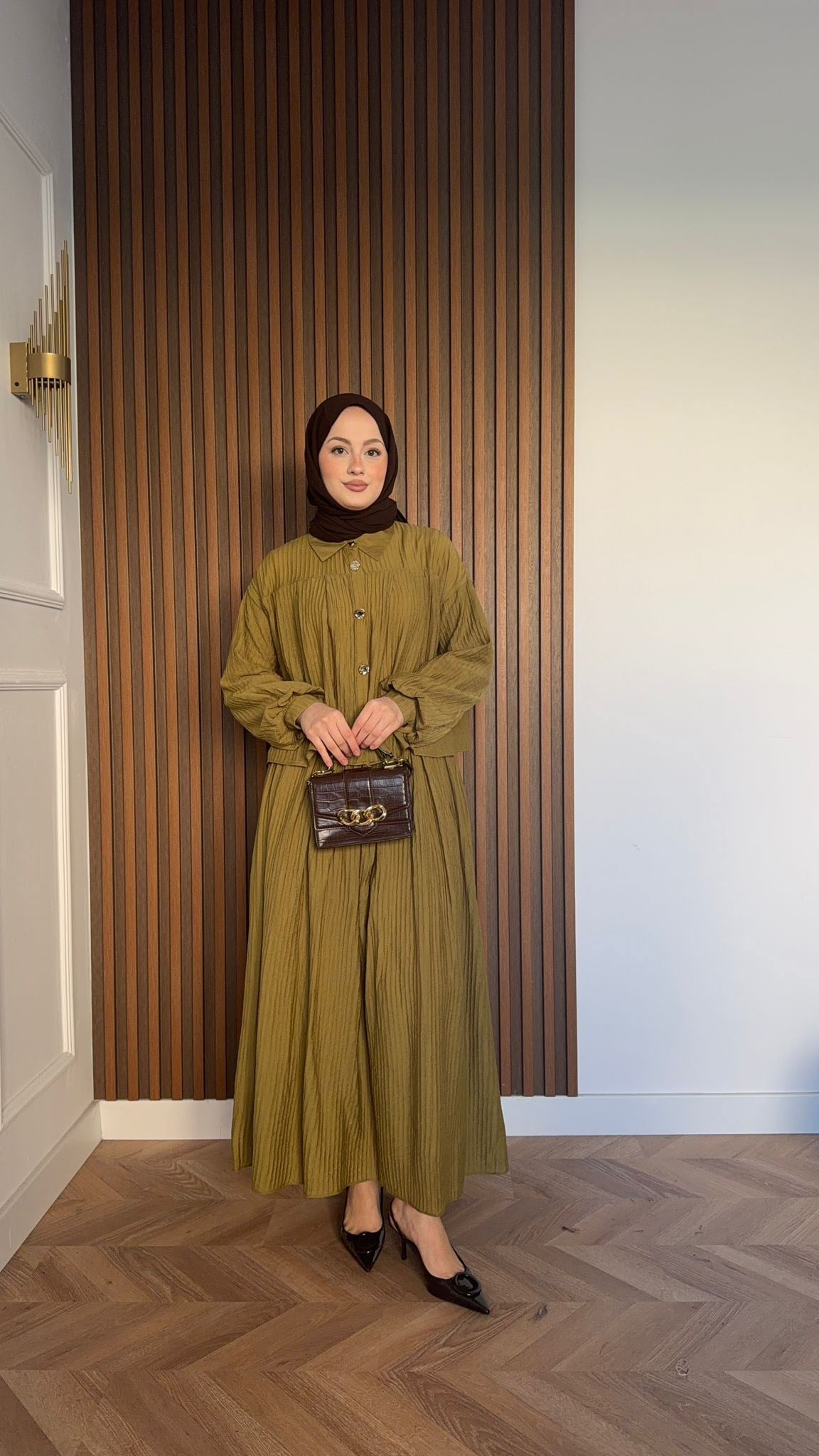 MEYSADESIGN SKIRT SETS Beril Vual Etekli Takım Yağ Yeşili