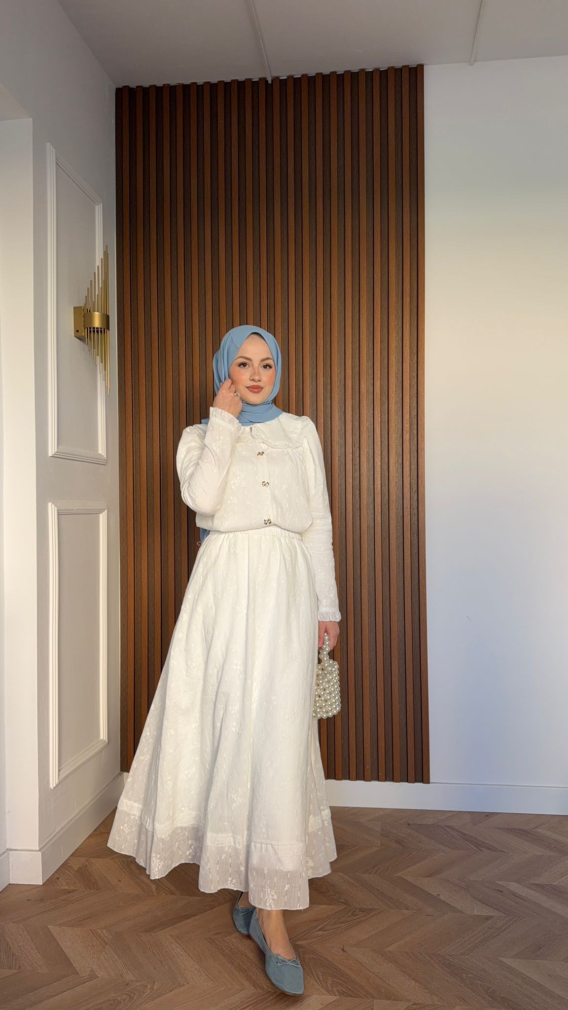 MEYSADESIGN SKIRT SETS Eloise Dantelli Yakalı Etekli Takım Beyaz