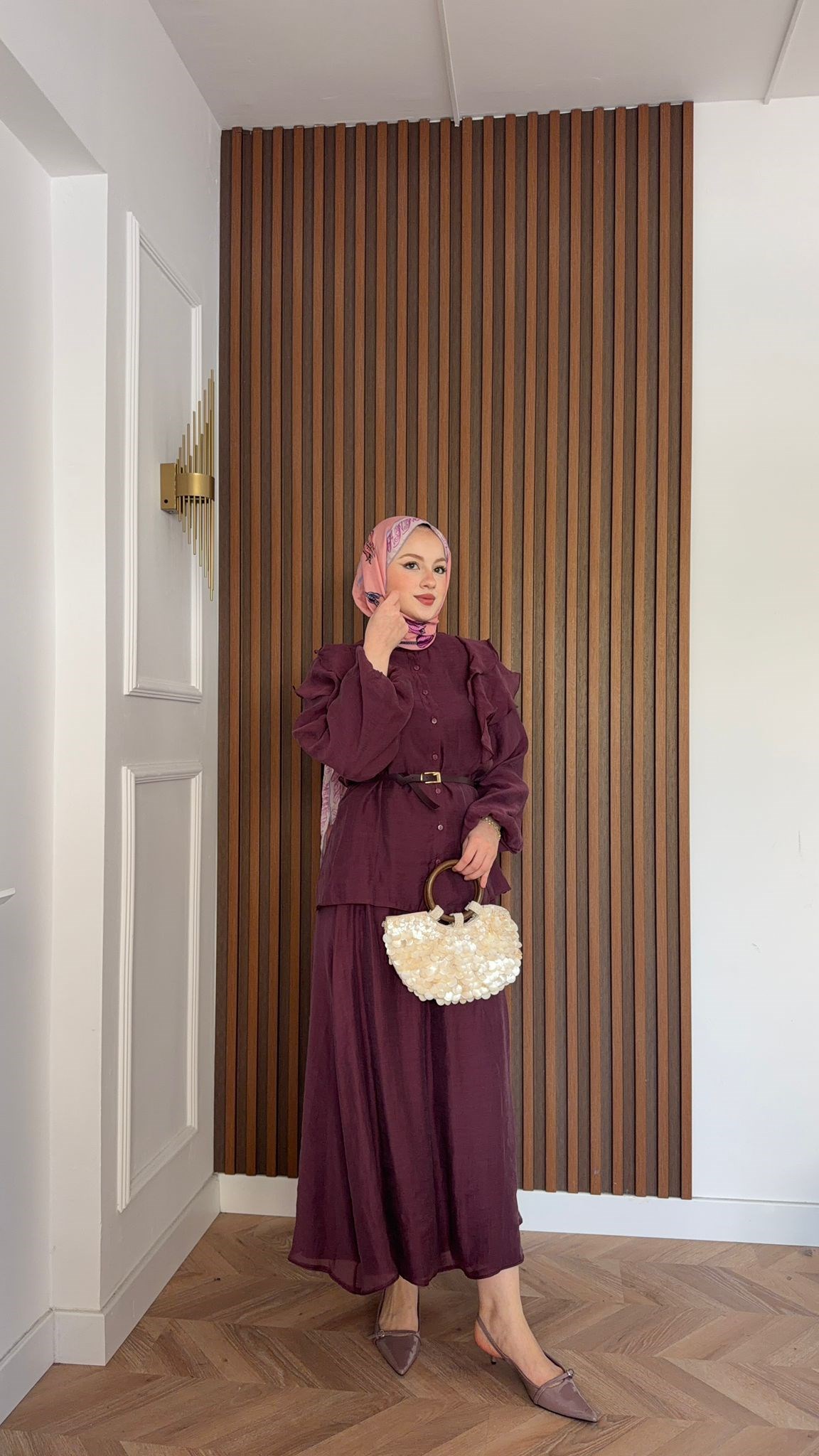 MEYSADESIGN ETEK TAKIM Omzu Volanlı Tül Etekli Takım Bordo