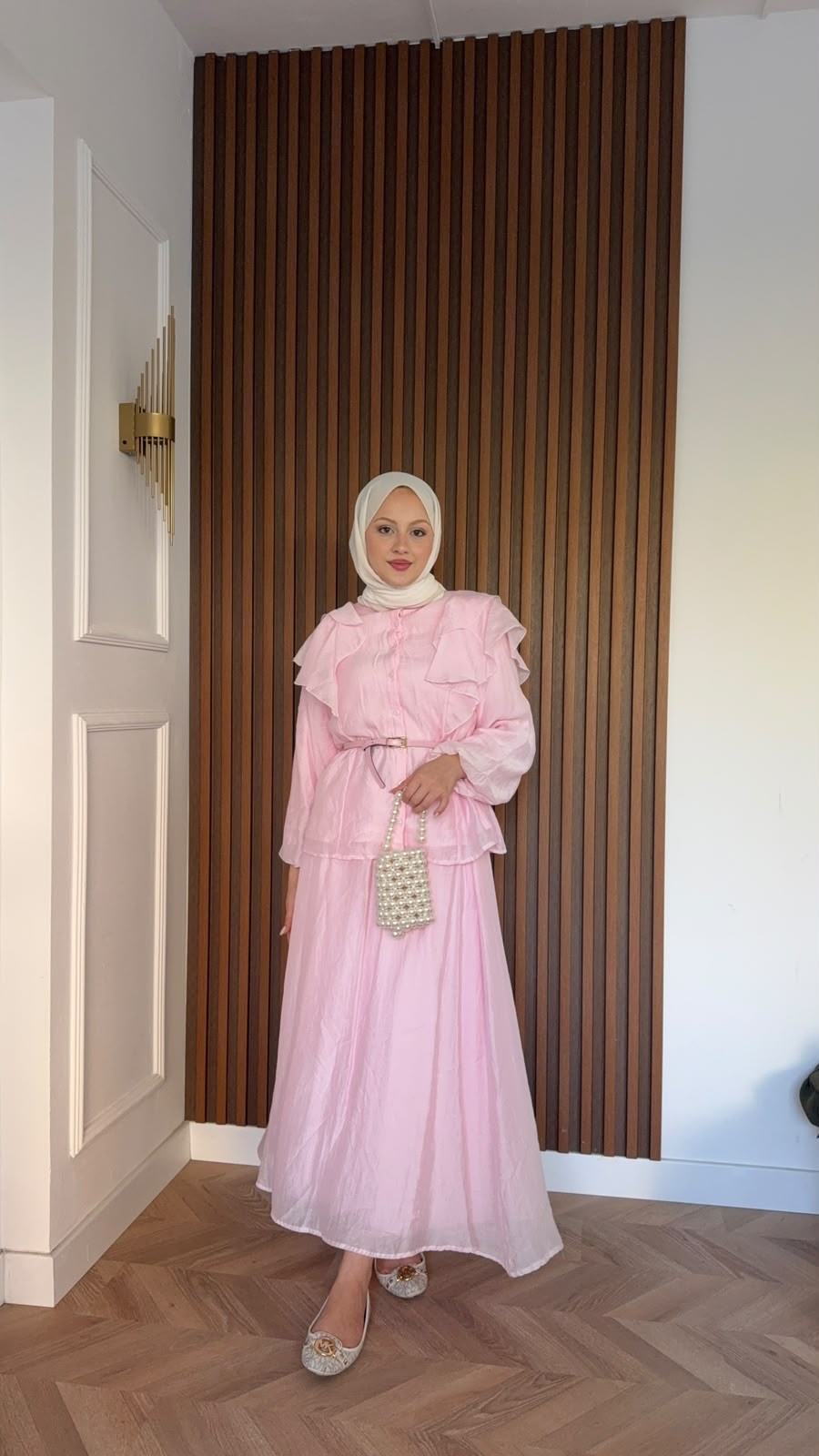 MEYSADESIGN ETEK TAKIM Omzu Volanlı Tül Etekli Takım Pembe