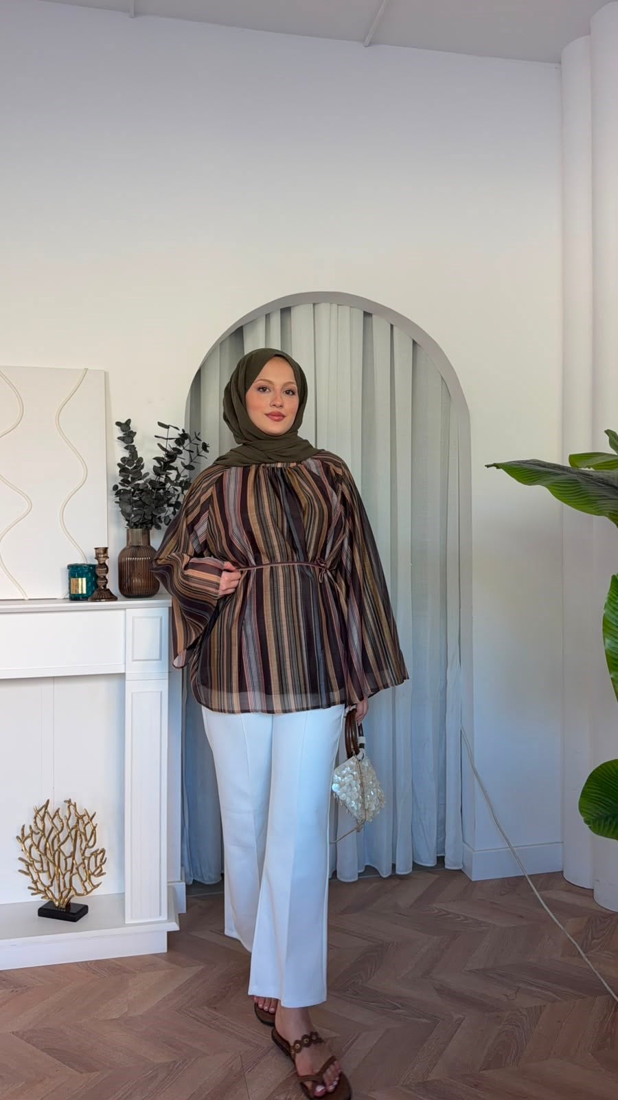 MEYSADESIGN GÖMLEK Çizgili Vual Gömlek Haki