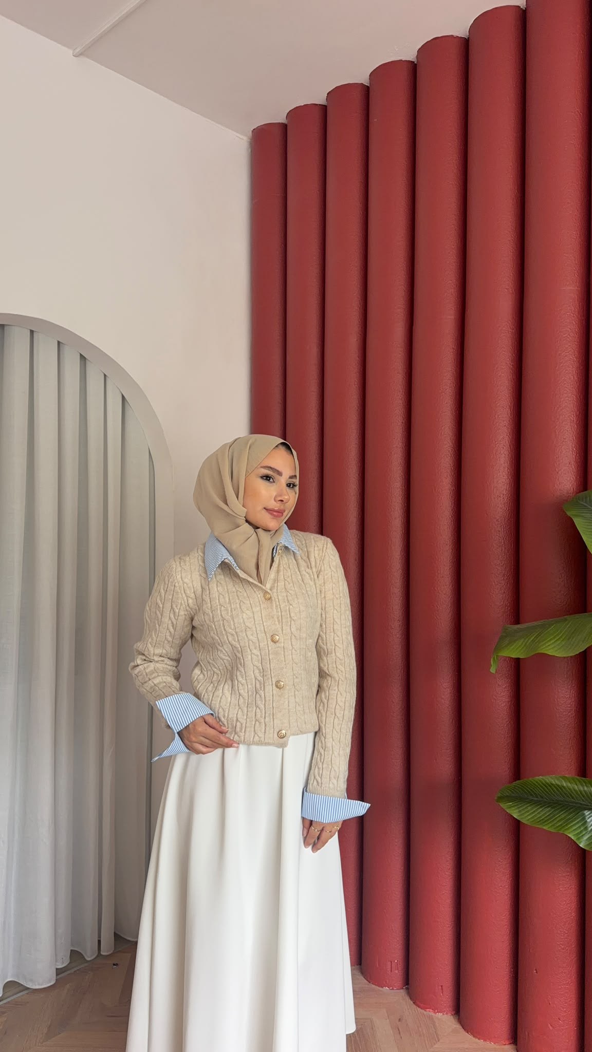 MEYSADESIGN HIRKA Gömlek Yakalı Triko Hırka Bej