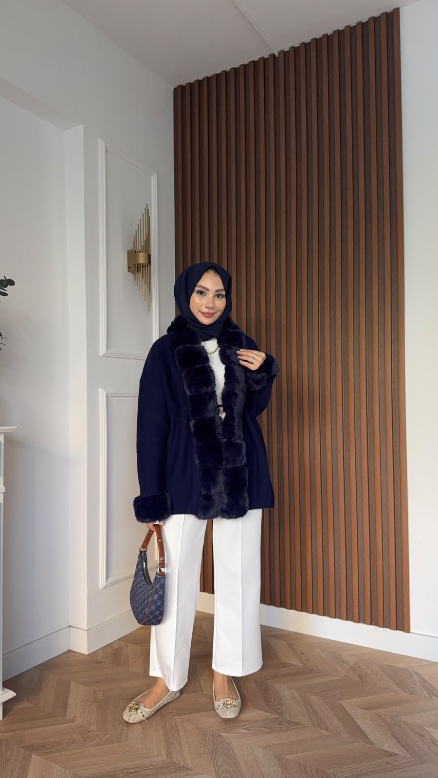 MEYSADESIGN HIRKA Monro Kürk Detaylı Triko Hırka Lacivert