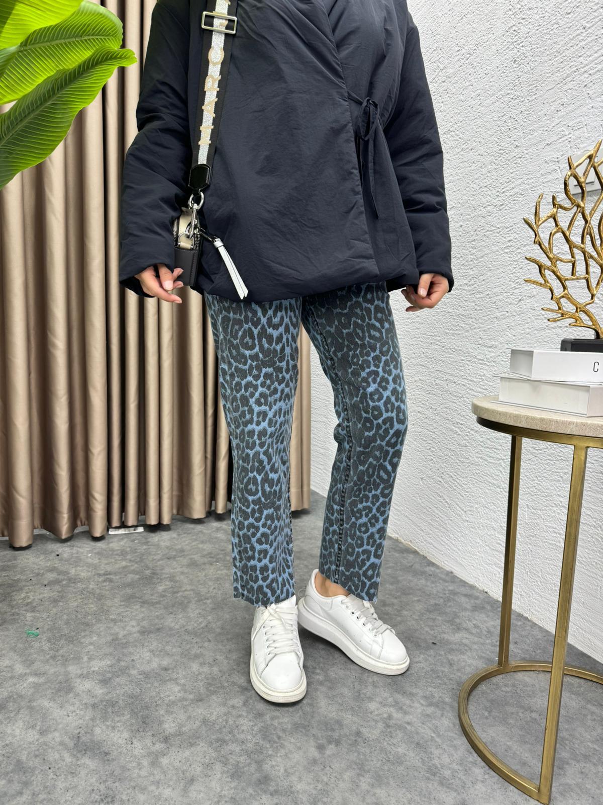 MEYSADESIGN JEAN Mavi Leopar Desen Boyfit Jean