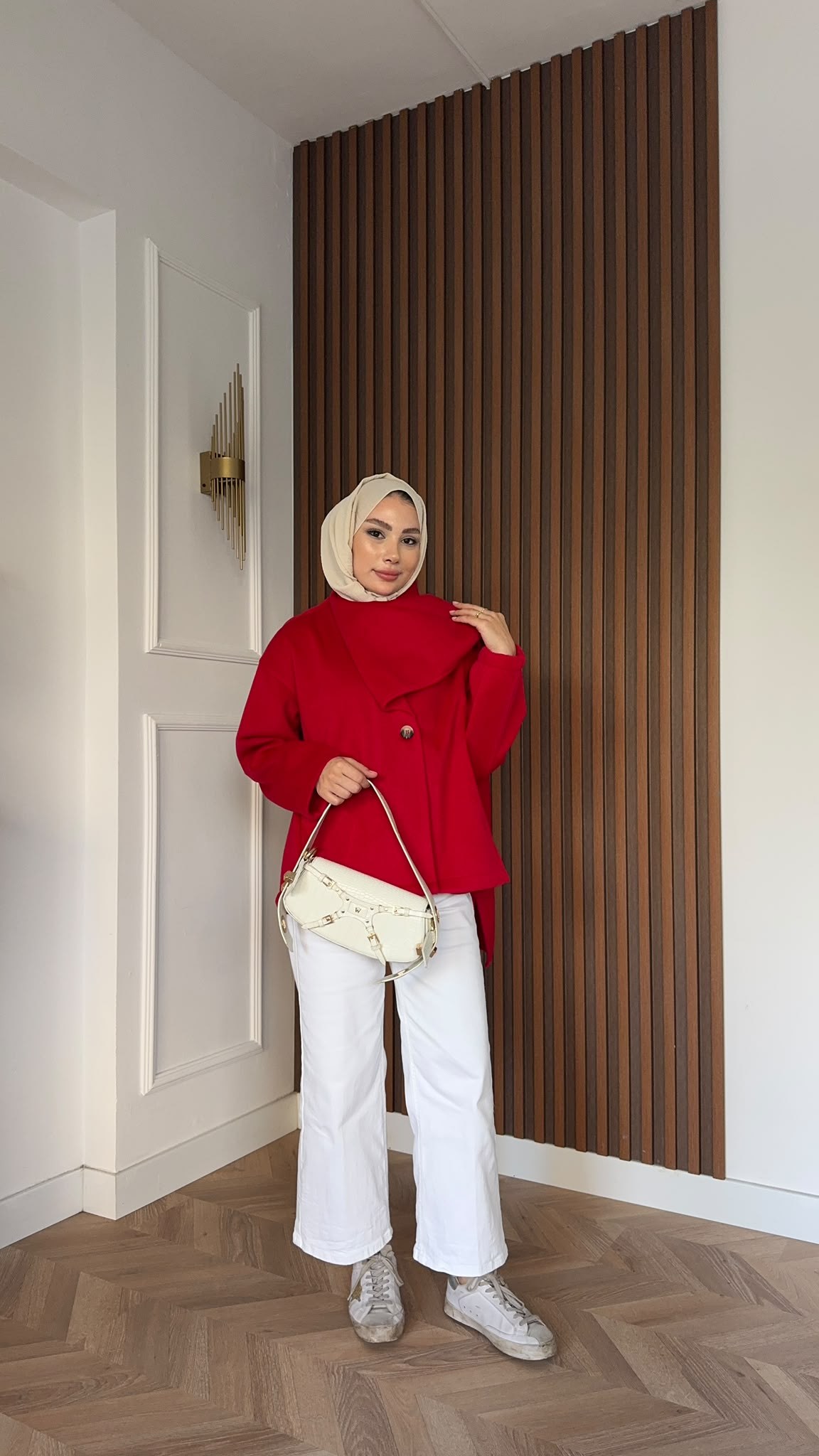 MEYSADESIGN KABAN Tek Düğmeli Atkılı Kaşe Kaban Kırmızı