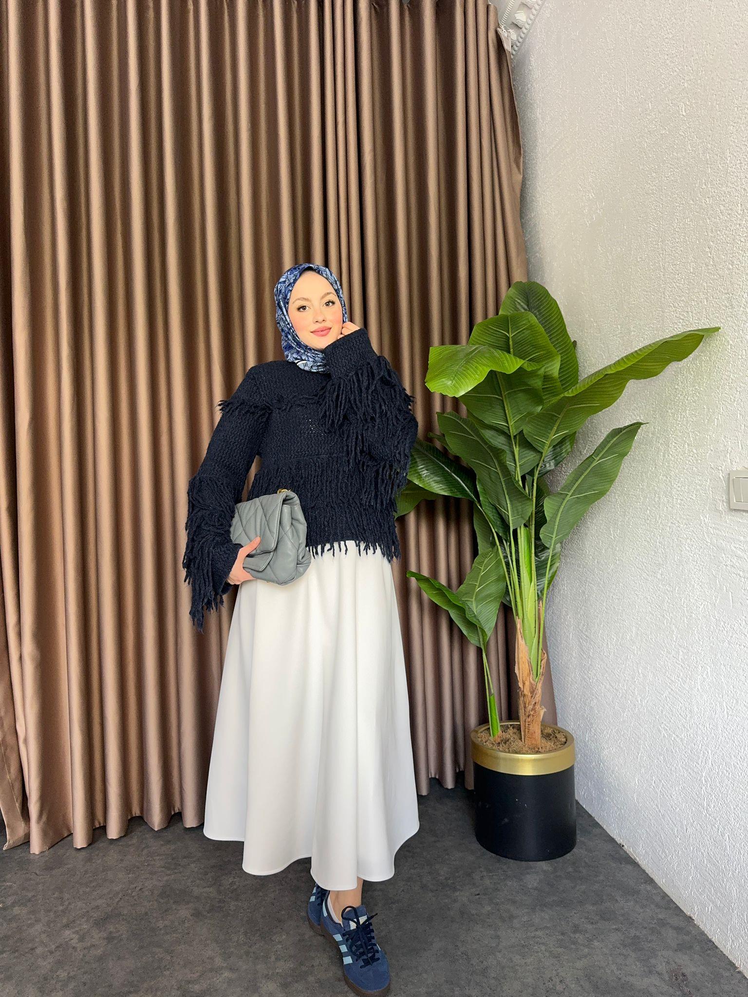 Fringed Knitted Sweater Navy