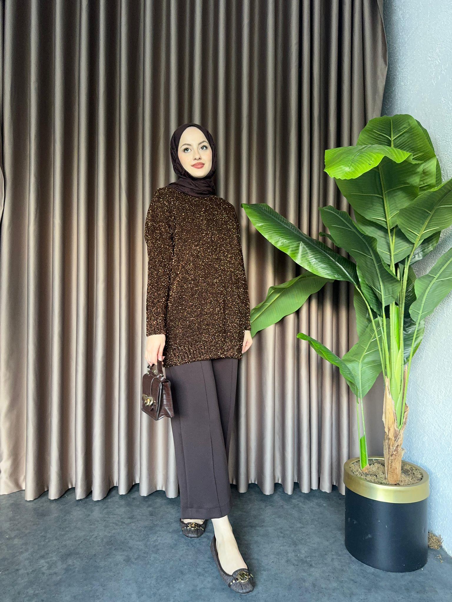 Shine Knitted Sweater Brown