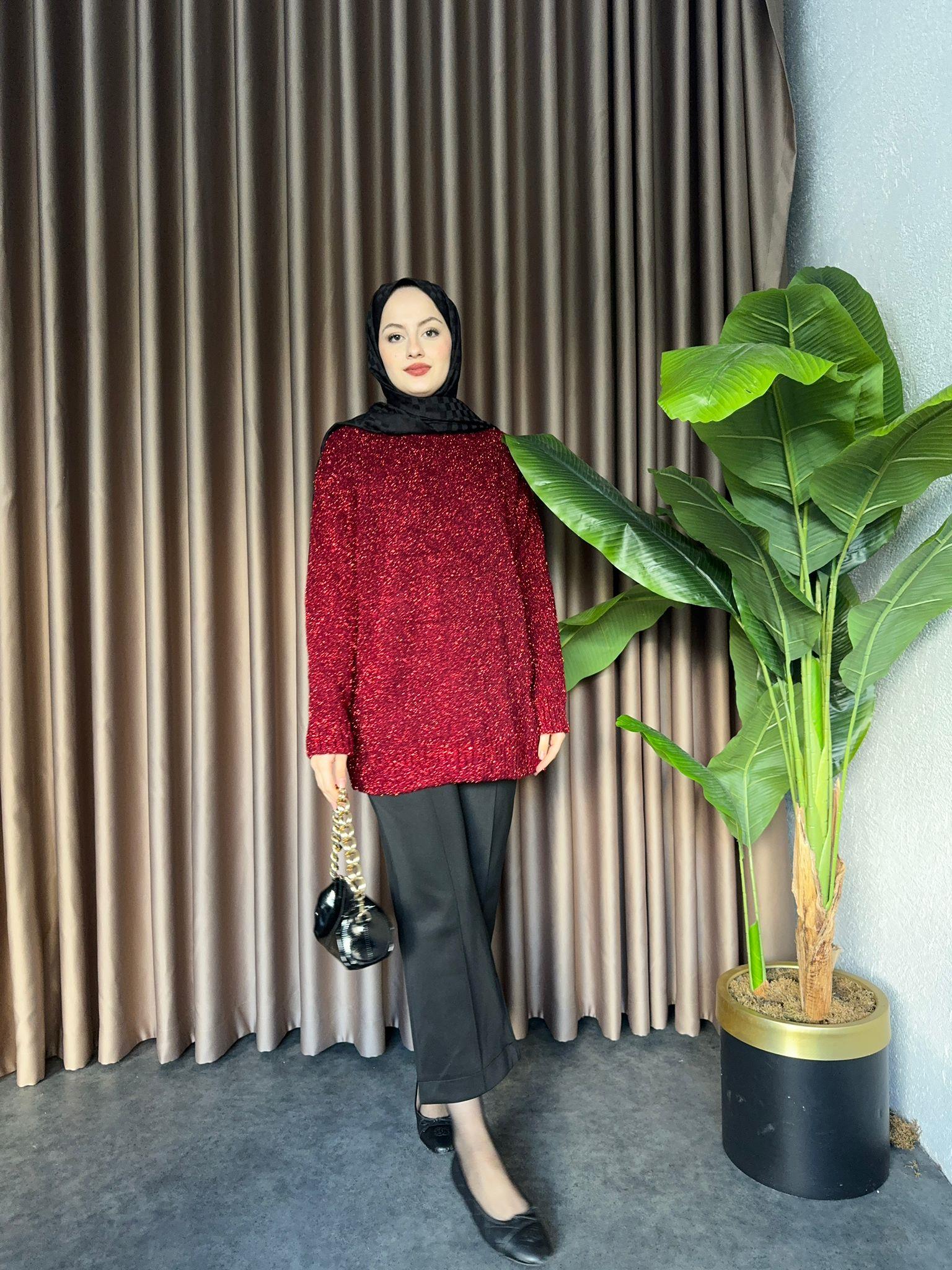 Shine Knitted Sweater Burgundy