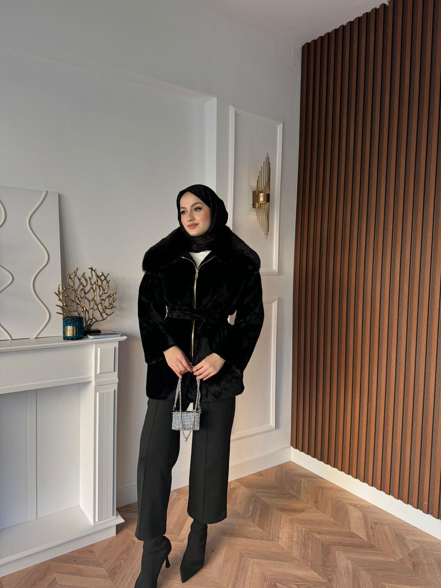 Angora Fur Luxury Coat Black