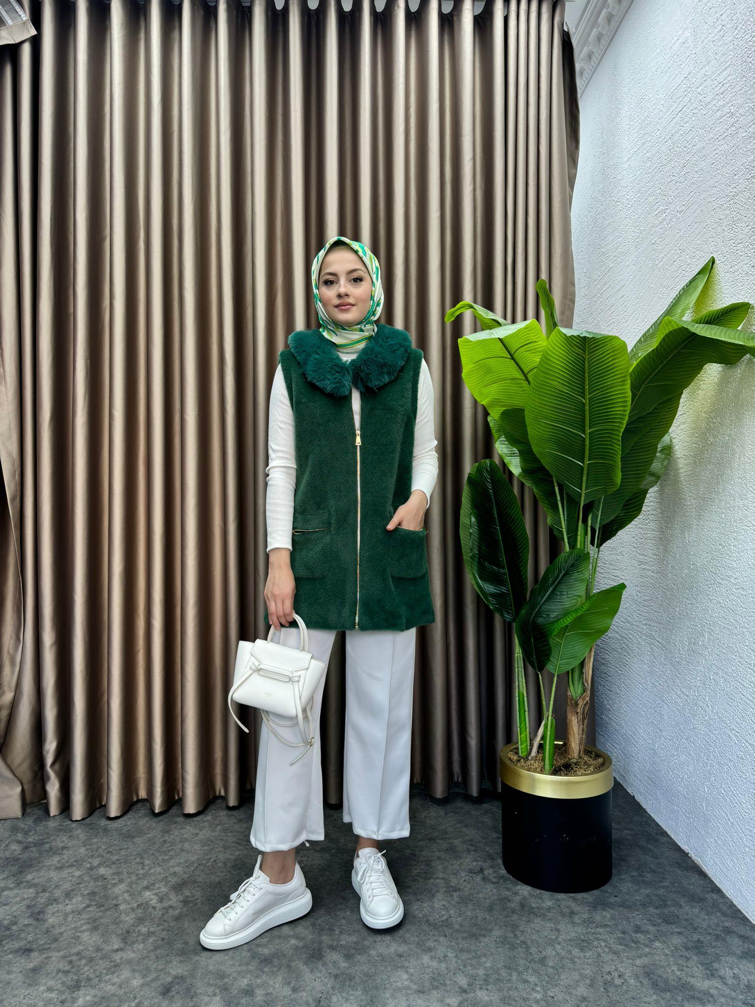 MEYSADESIGN KÜRK Angora Kürk Yelek Zümrüt Yeşili