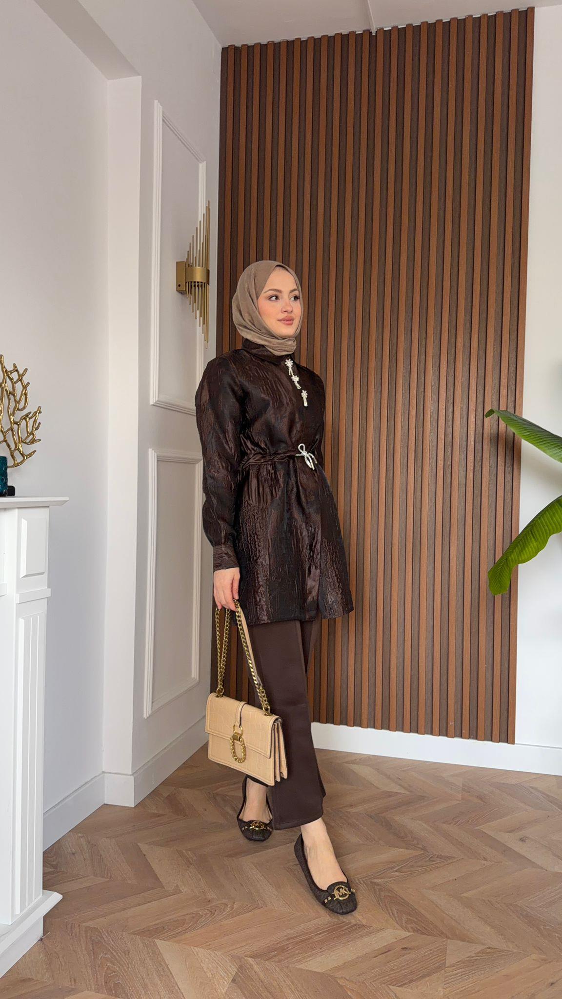 Embellished Embroidered Taffeta Jacket Brown