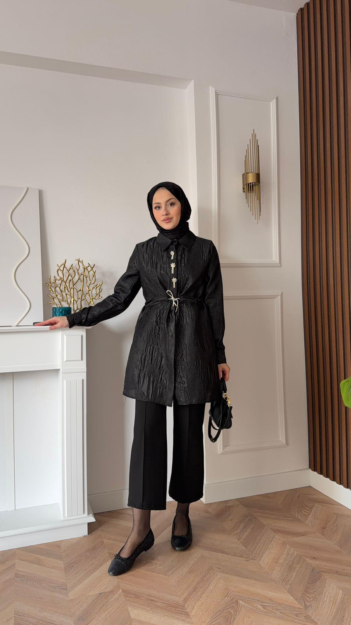 MEYSADESIGN KÜRK Taşlı İşlemeli Tafta Ceket Siyah