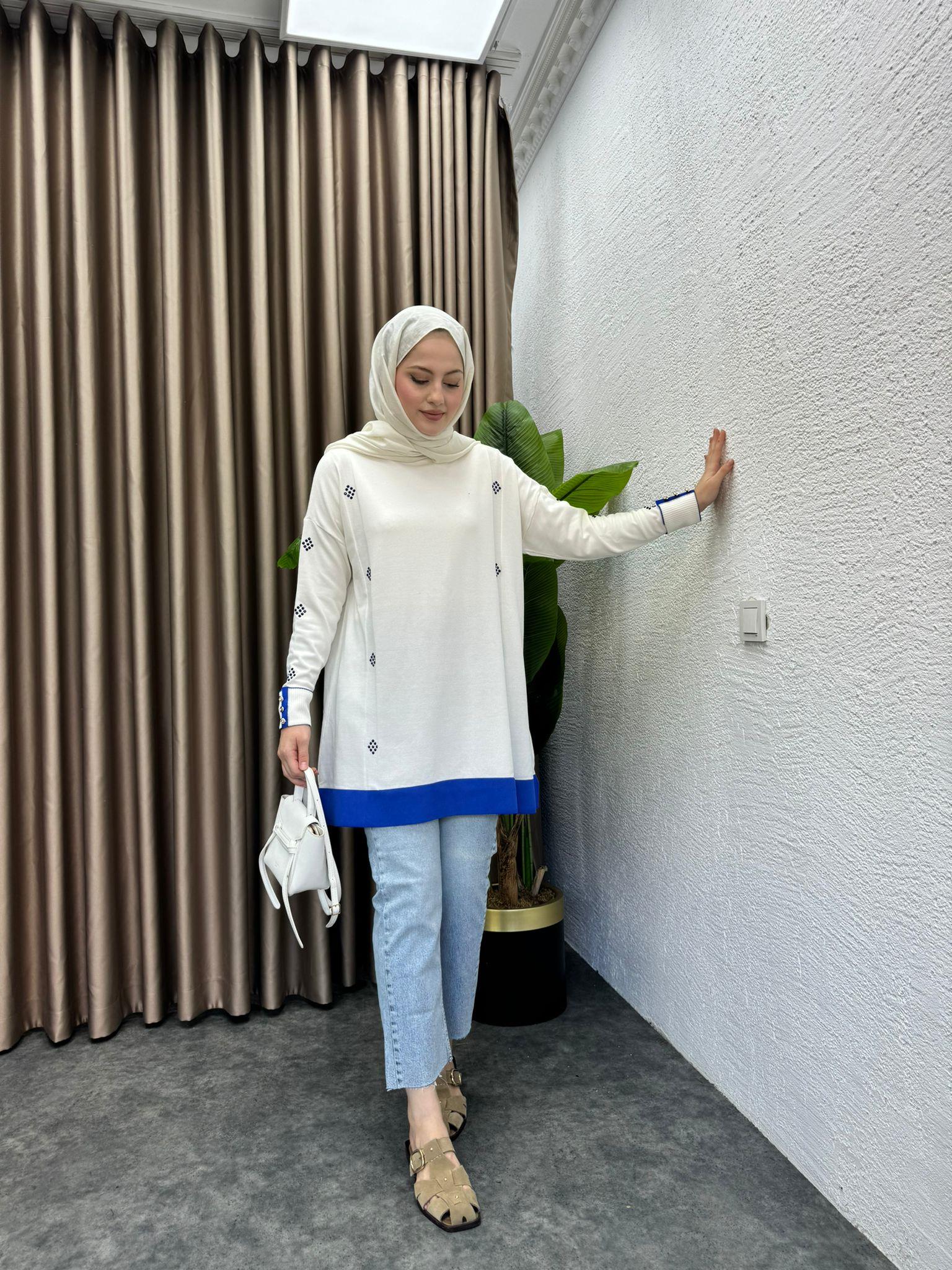 Dual Color Embellished Merserized Tunic Blue