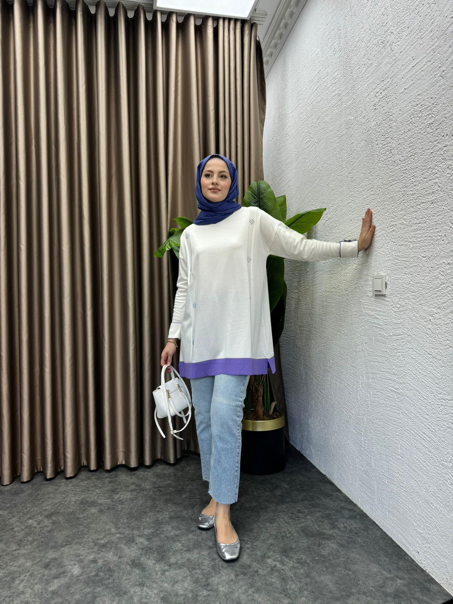 Dual Color Embellished Merserized Tunic Lilac