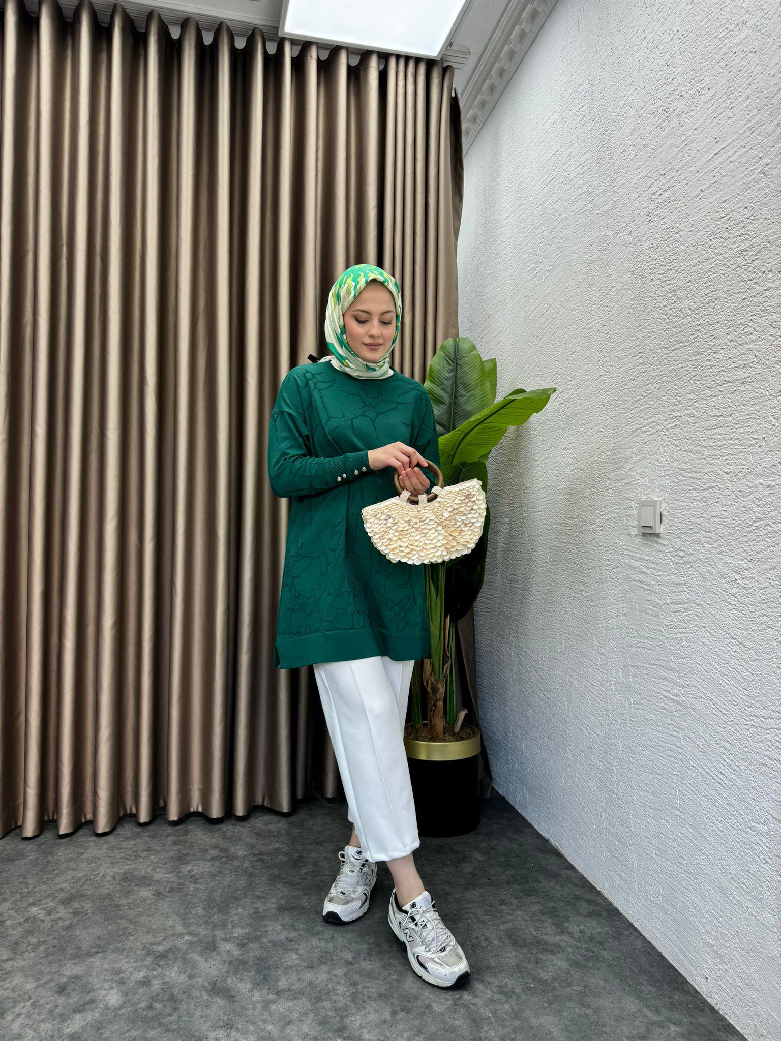 Patterned Merserized Tunic Emerald