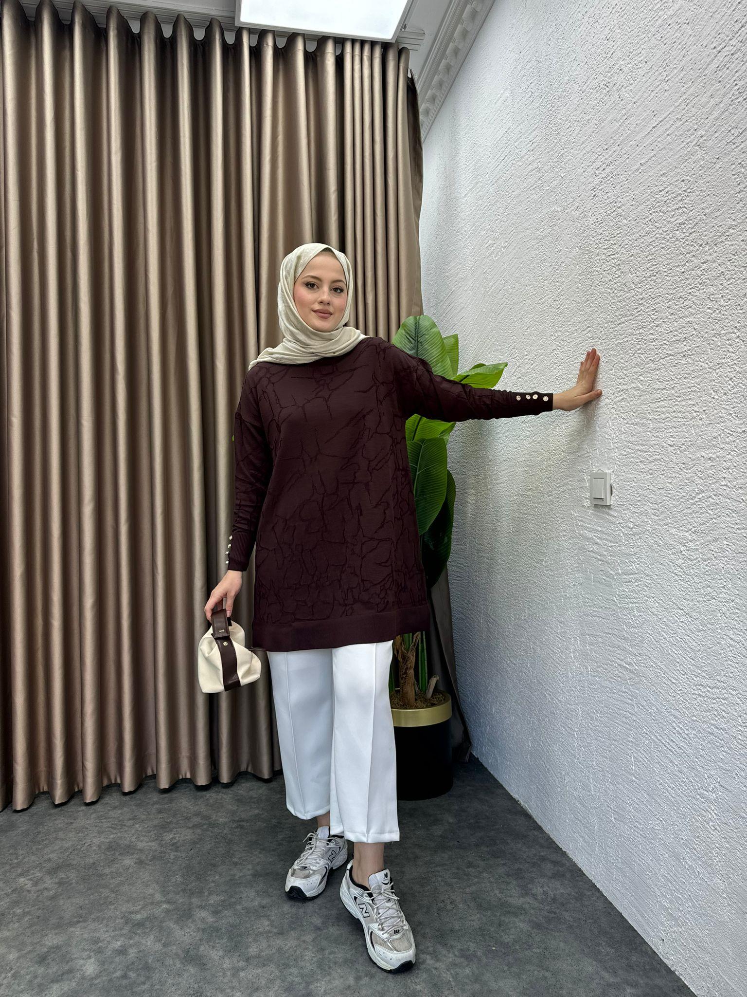 Patterned Merserized Tunic Brown