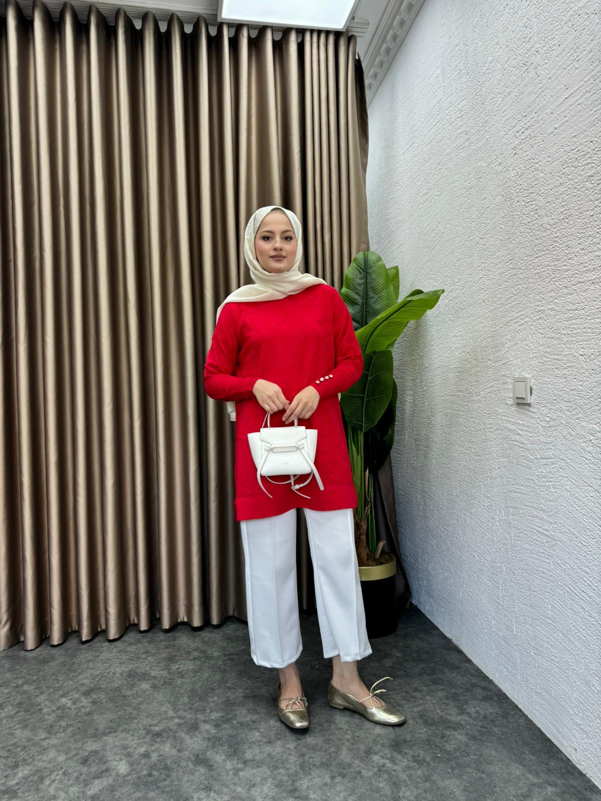 Patterned Merserized Tunic Red