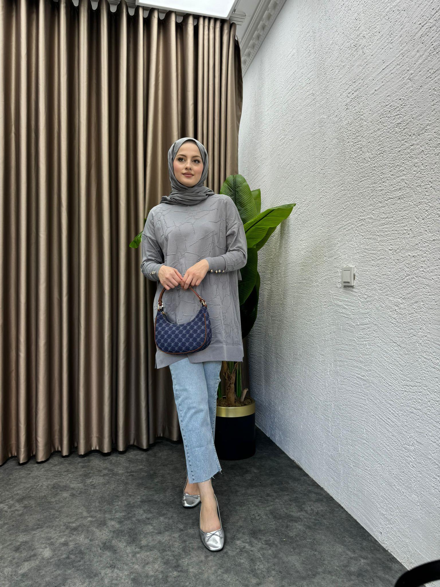 Patterned Merserized Tunic Grey