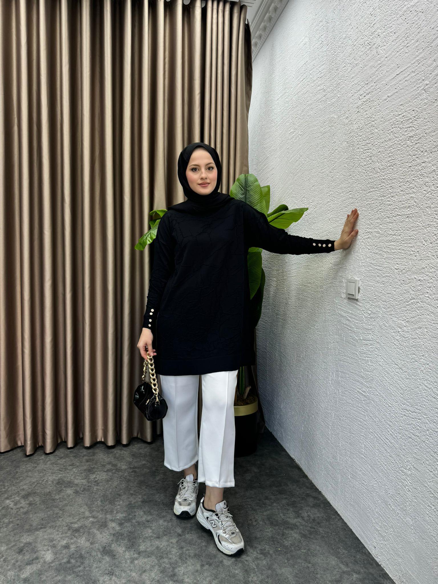 Patterned Merserized Tunic Black