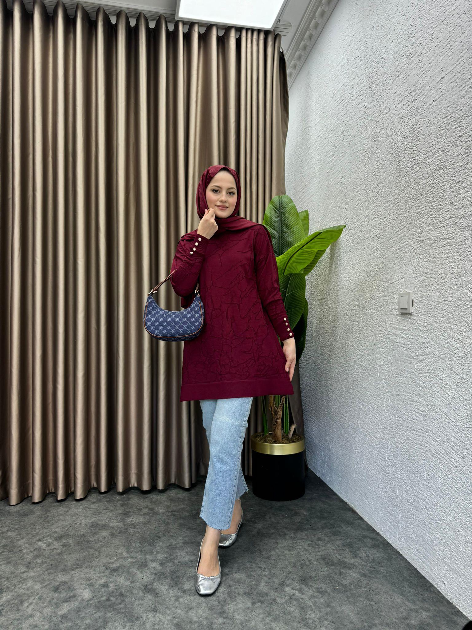 Patterned Merserized Tunic Burgundy