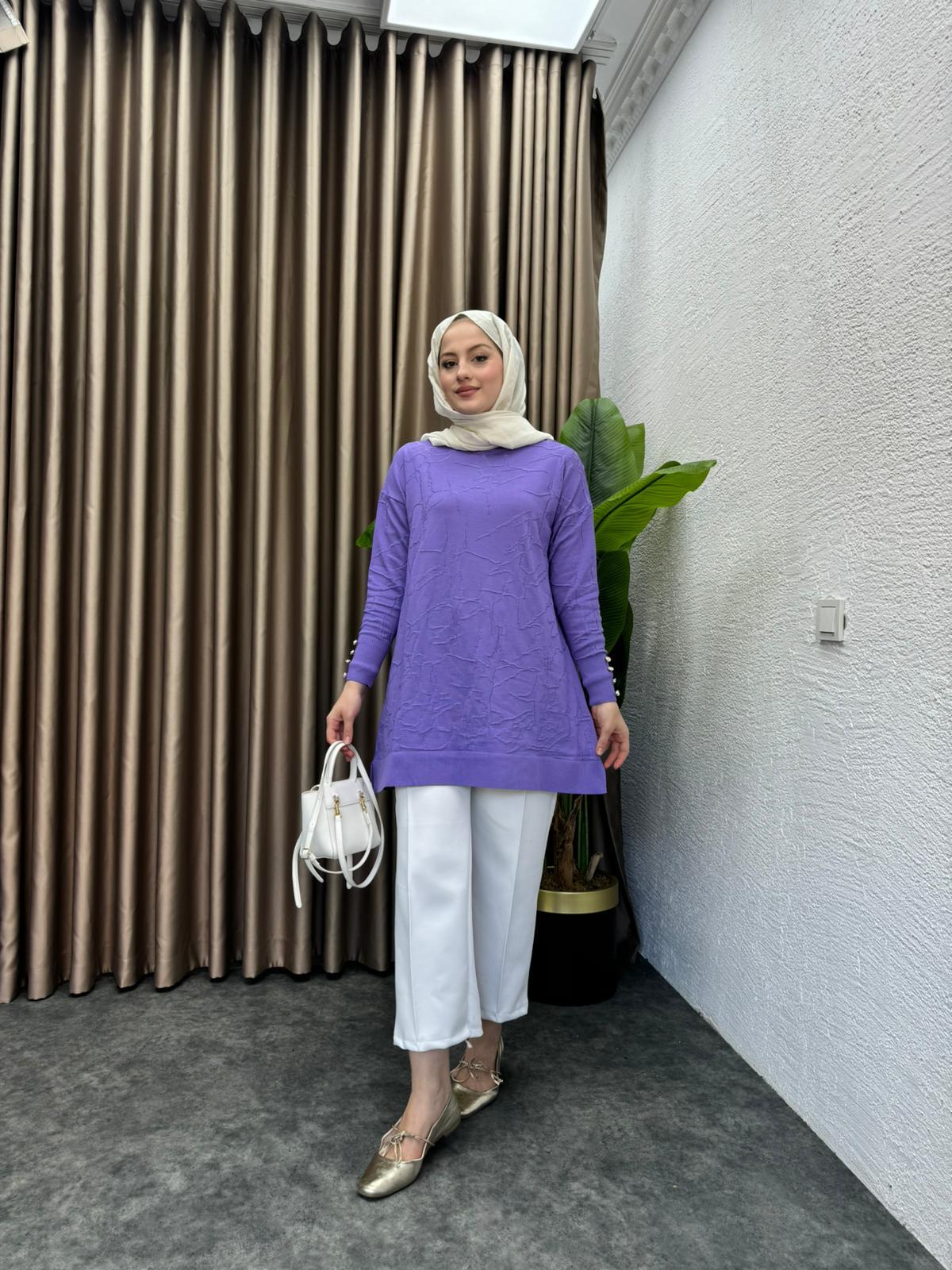 Patterned Merserized Tunic Lilacc