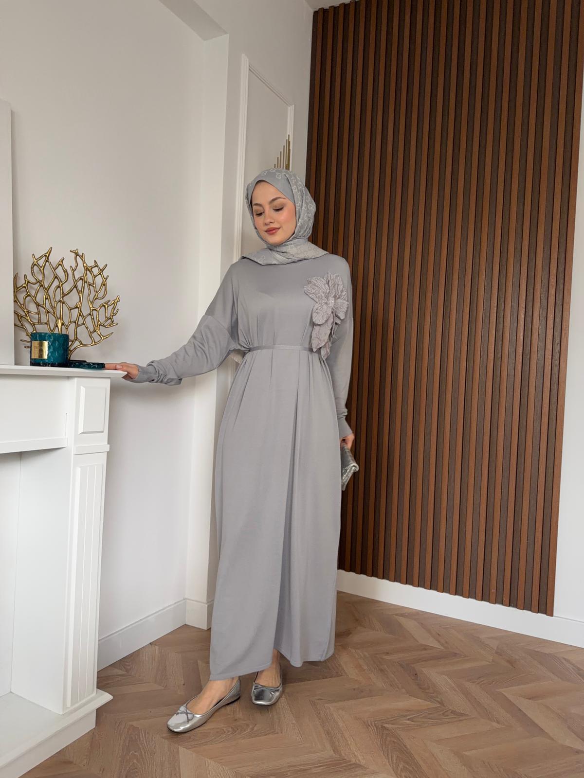İdil Floral Merserized Dress Grey