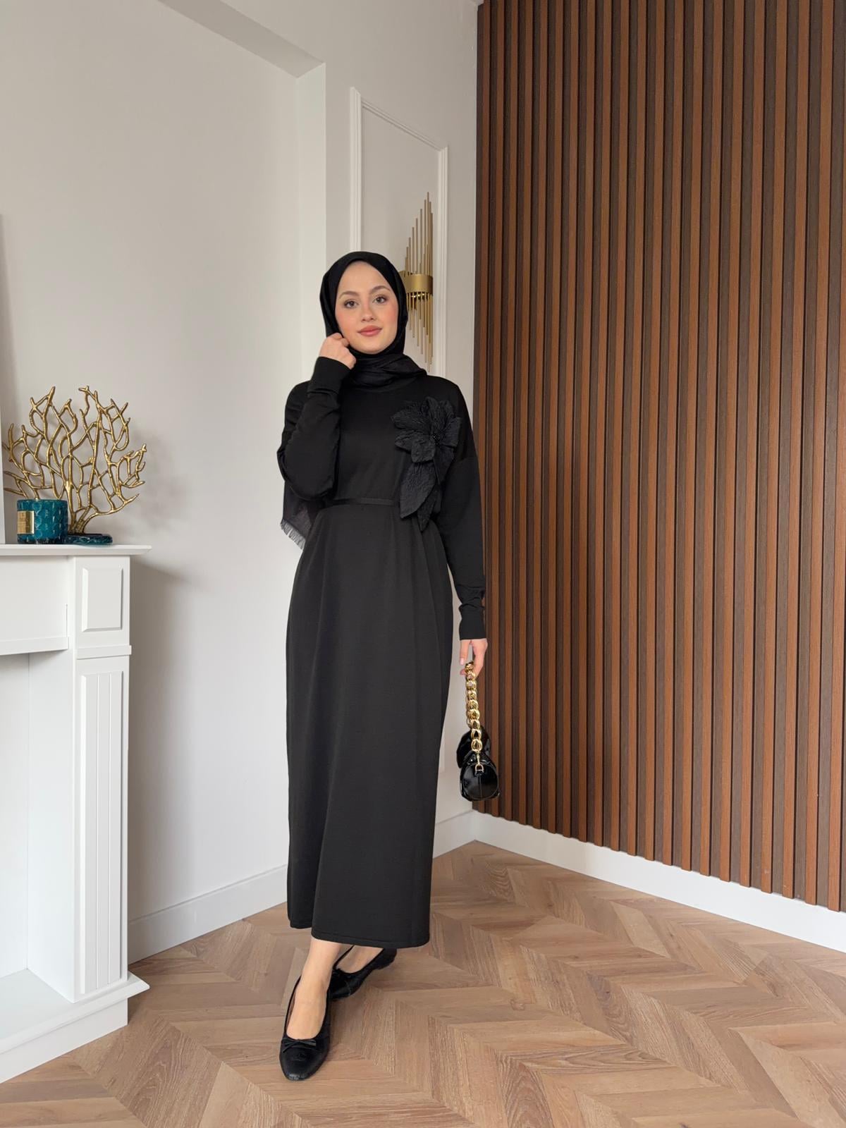 İdil Floral Merserized Dress Black