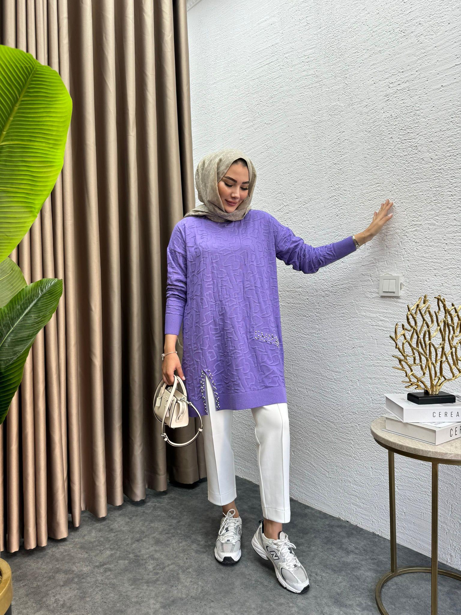 Pearl Embroidered Merserized Tunic Lilac