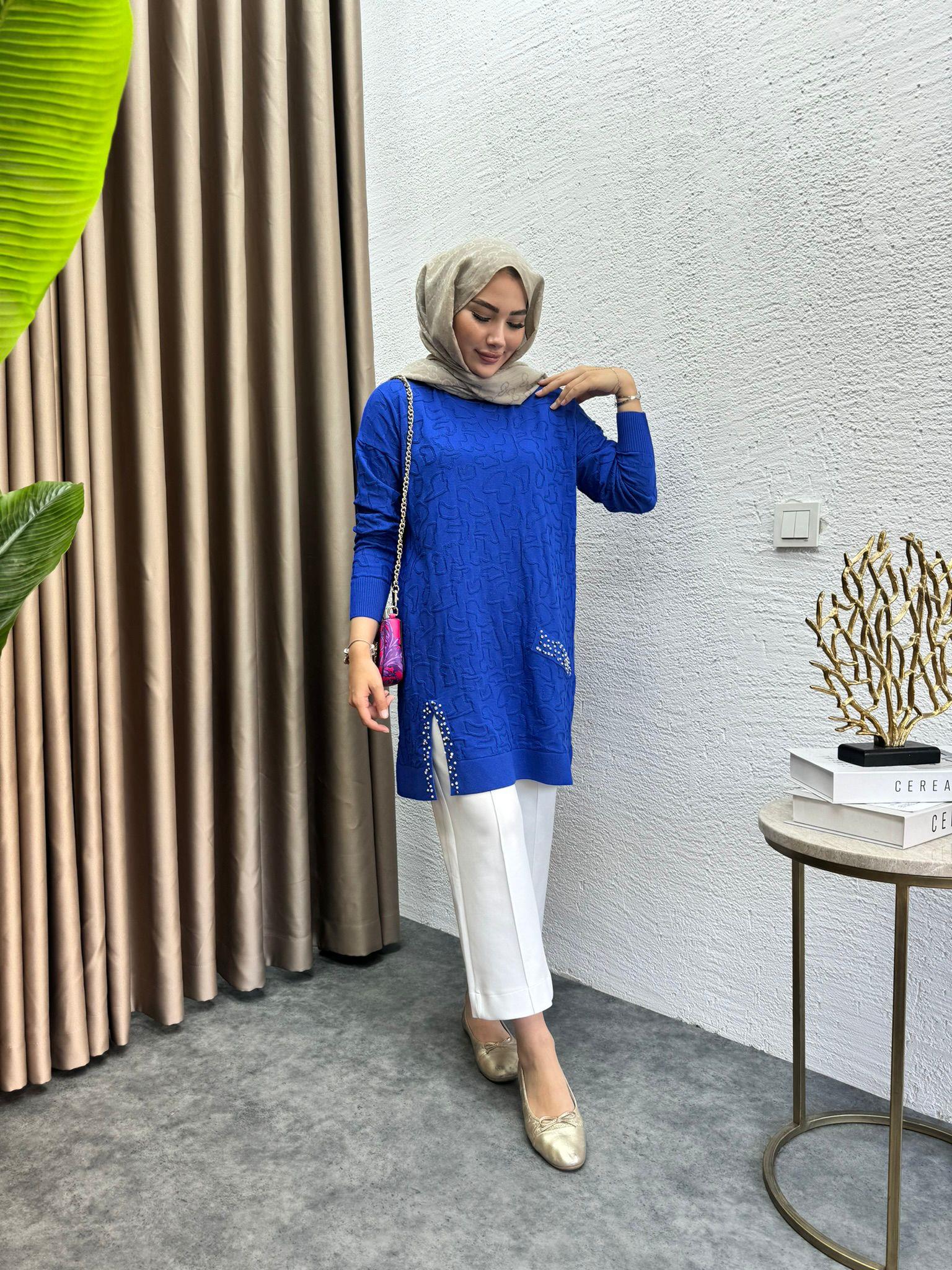 Pearl Embroidered Merserized Tunic Saks Blue