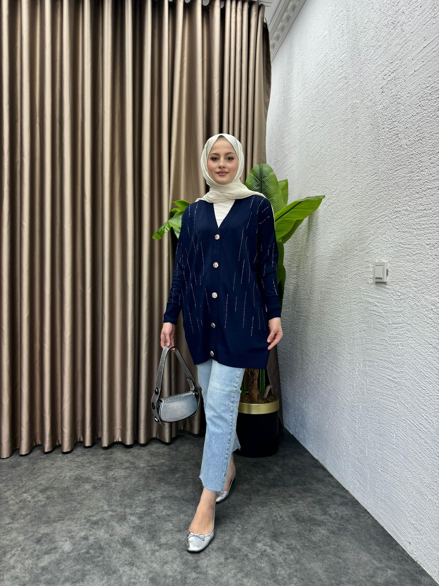 MEYSADESIGN MERSERİZE Işıltılı Merserine Hırka Lacivert