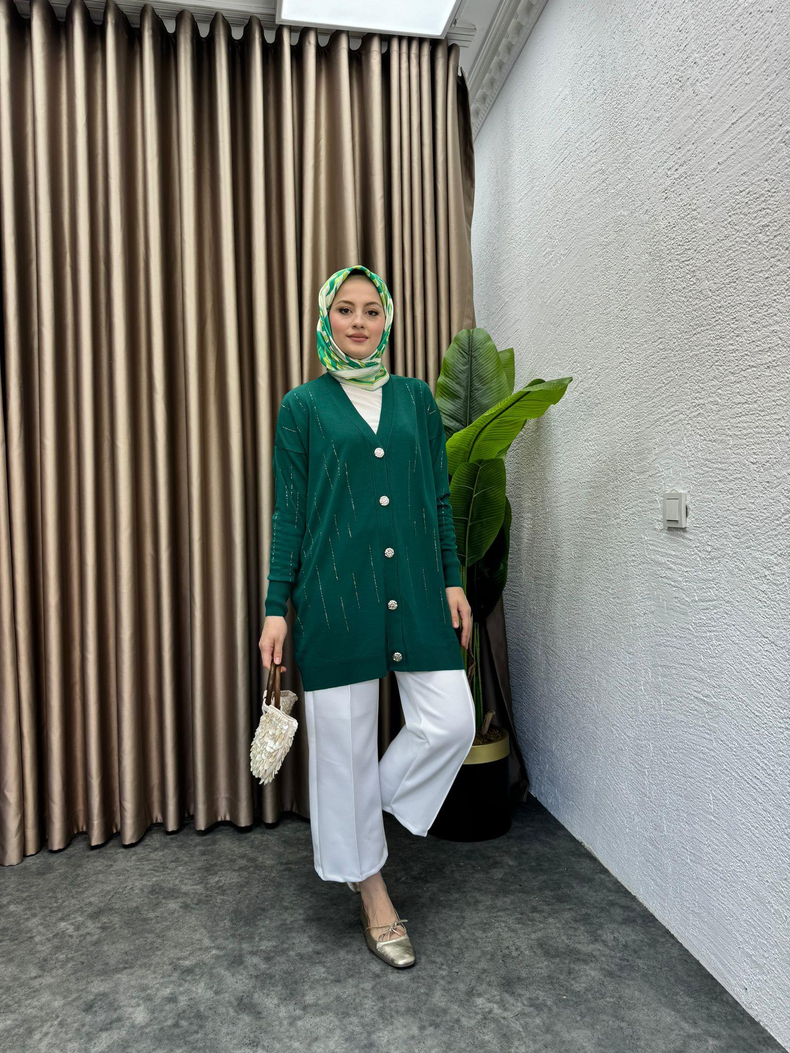 Shining Merserized Cardigan Emerald