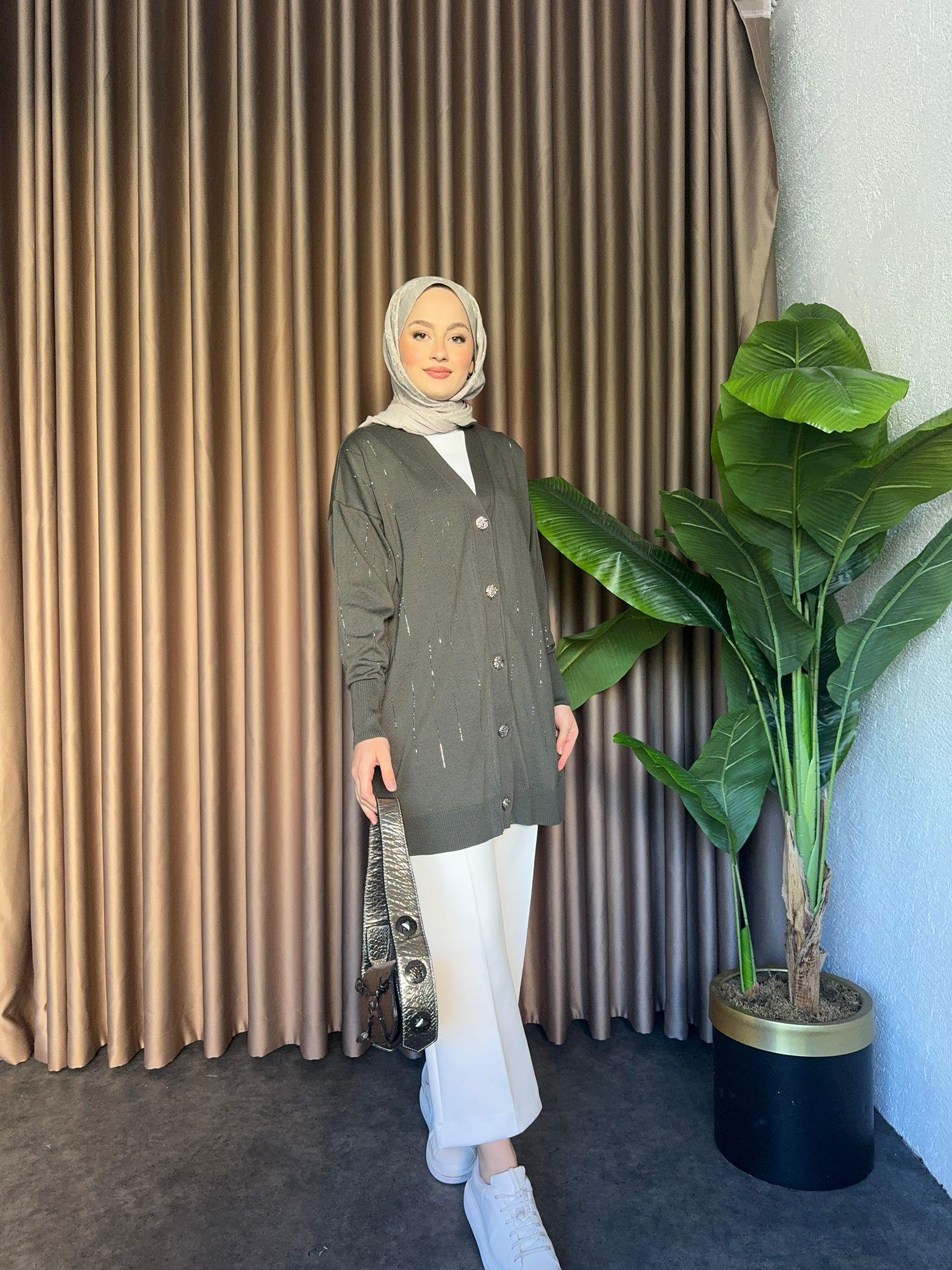 Shining Merserized Cardigan Khaki