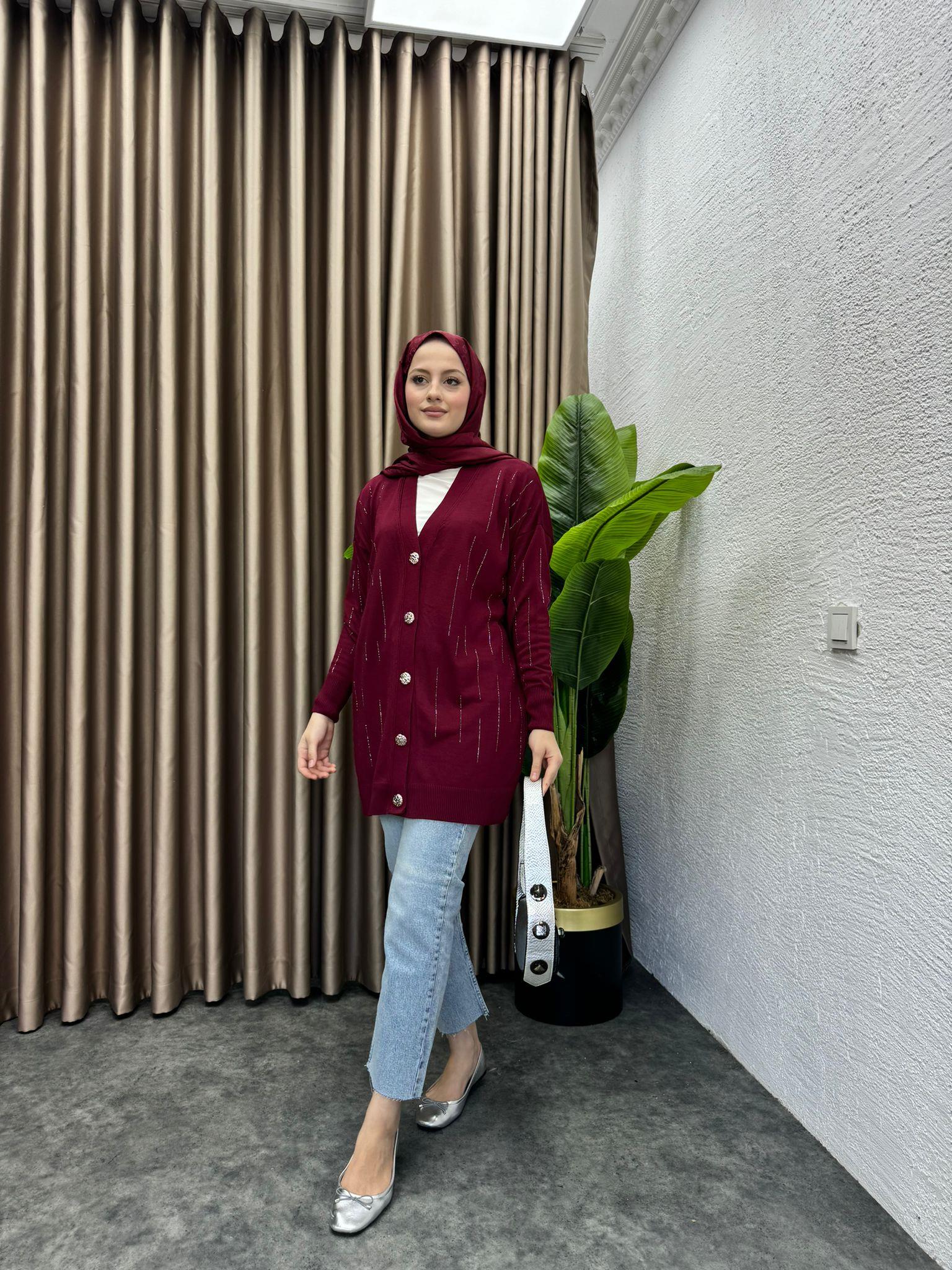 Shining Merserized Cardigan Burgundy