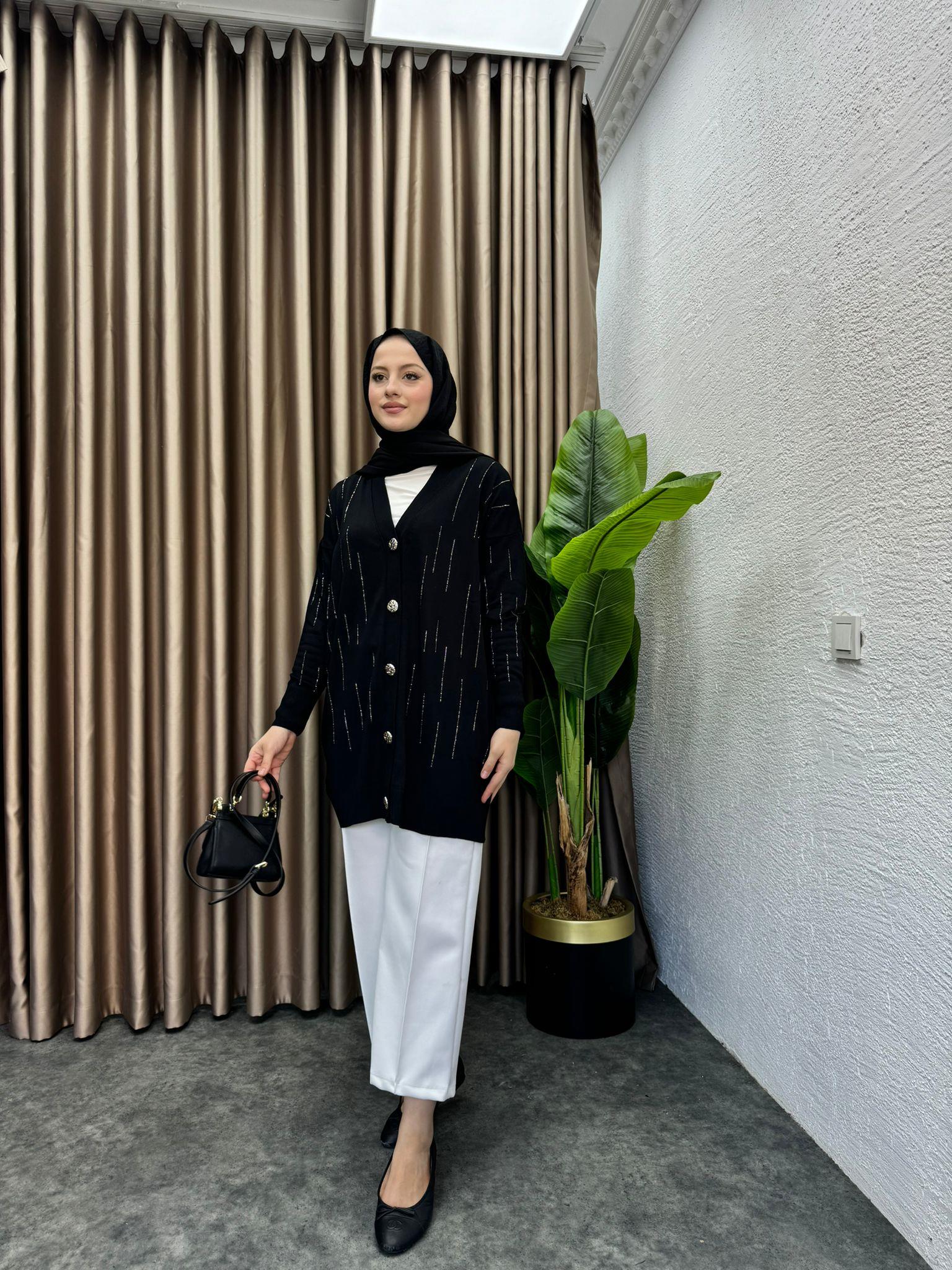 MEYSADESIGN MERSERİZE Işıltılı Merserine Hırka Siyah