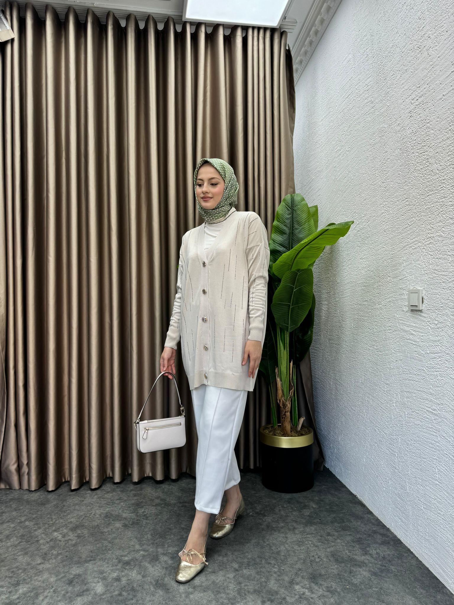MEYSADESIGN MERSERİZE Işıltılı Merserine Hırka Bej