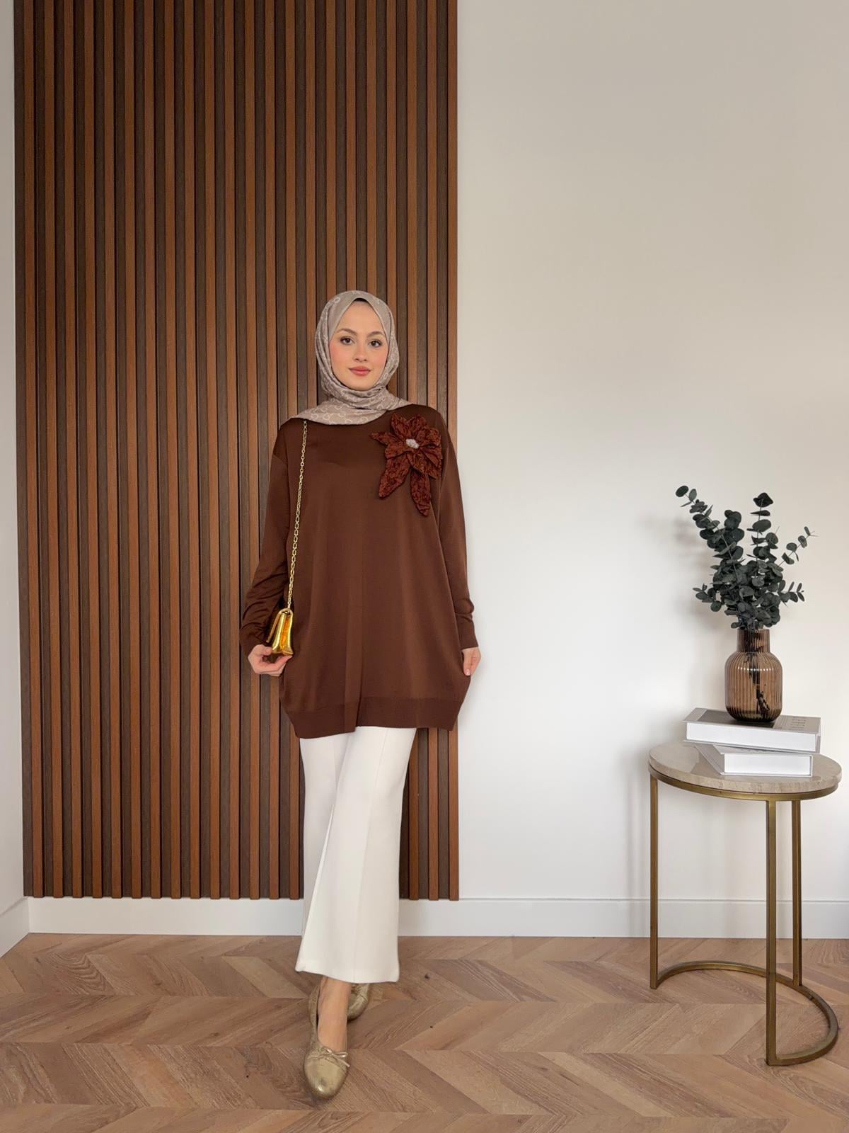 Mora Floral Merserized Tunic Brown